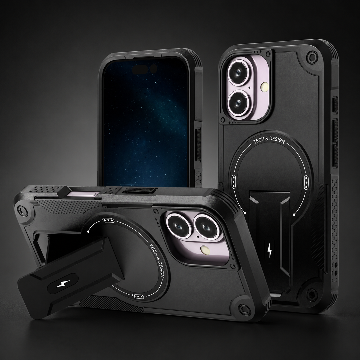 Premium iPhone Case MagSafe Compatible Protective Cover Camera Lens Protection Shockproof Rugged PC TPU Armor Magnetic Kickstand Lanyard Support Full Coverage
