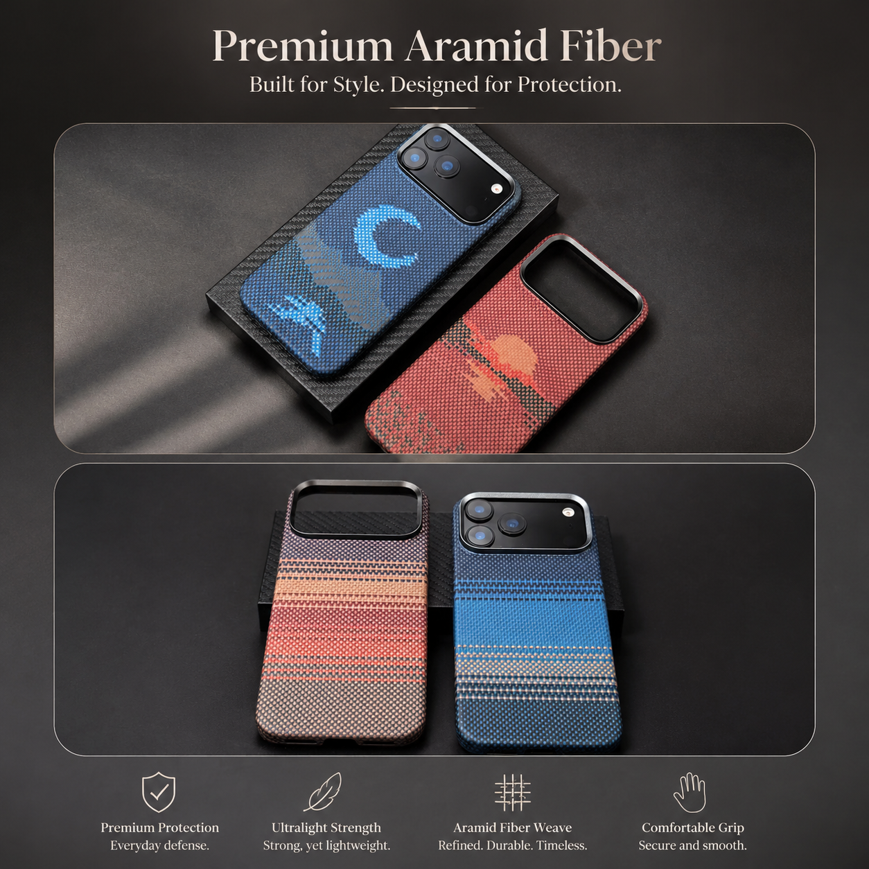Premium iPhone Case MagSafe Compatible Real Aramid Kevlar Carbon Fiber Ultra Slim Protective Cover Shockproof Matte Anti Glare Magnetic Charging Slim Design