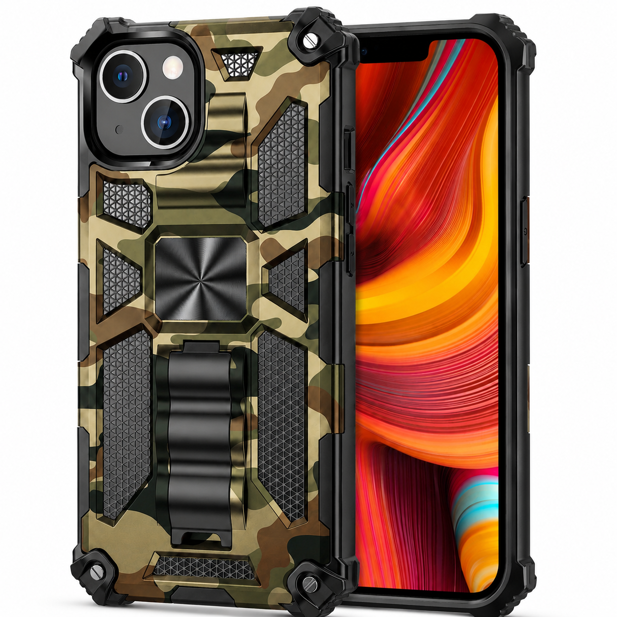 Premium iPhone Case MagSafe Compatible Rugged Armor Camouflage Protective Cover Shockproof Kickstand Heavy Duty Camera Protection Design