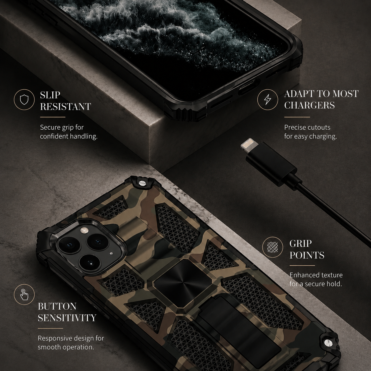 Premium iPhone Case MagSafe Compatible Rugged Armor Camouflage Protective Cover Shockproof Kickstand Heavy Duty Camera Protection Design