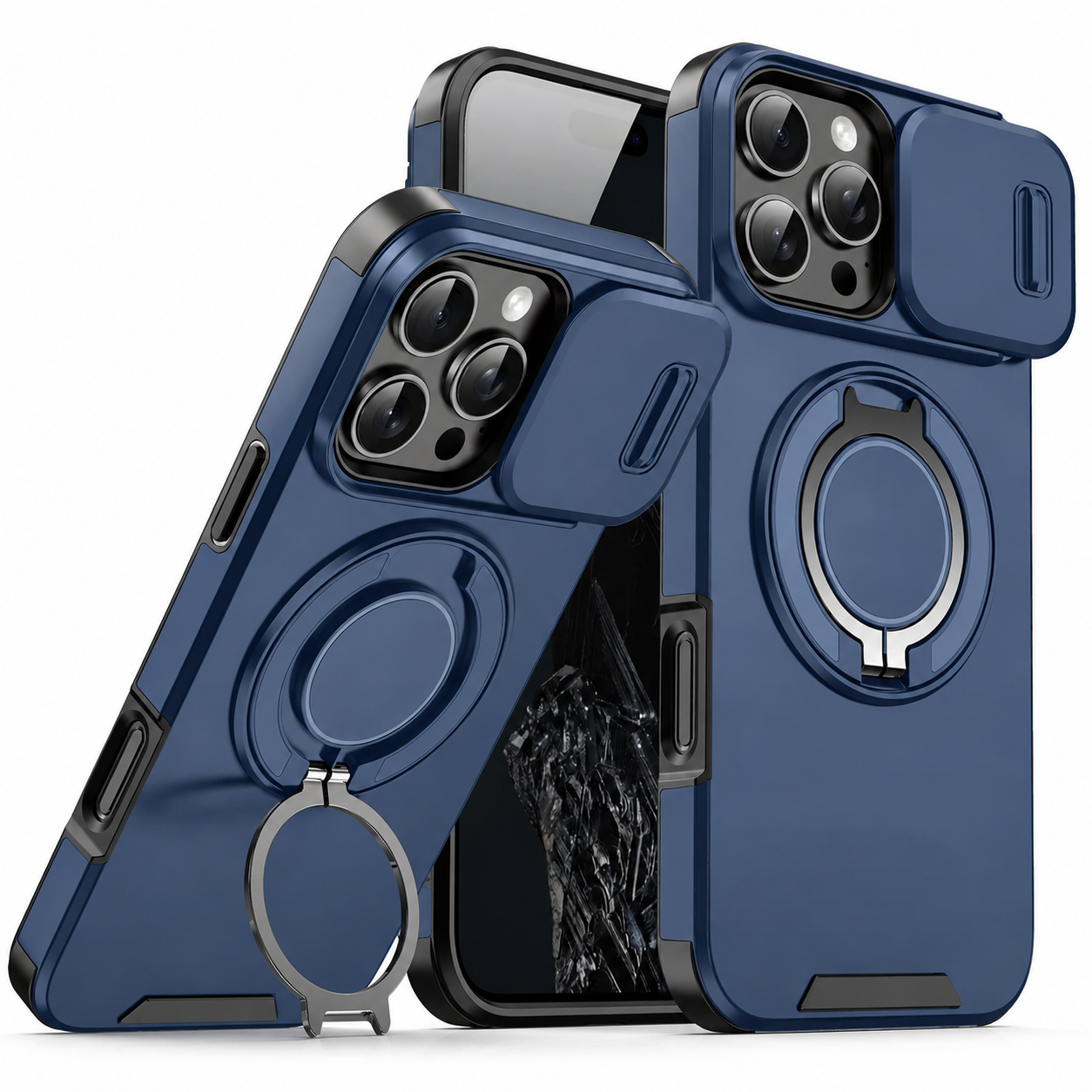 Premium iPhone Case MagSafe Compatible Rugged Armor Cover PC TPU Shockproof Magnetic Bracket Stand Slide Camera Protection Anti Fingerprint Non Slip