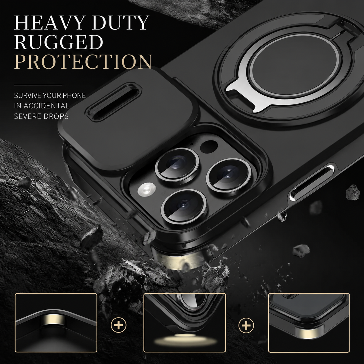 Premium iPhone Case MagSafe Compatible Rugged Armor Cover PC TPU Shockproof Magnetic Bracket Stand Slide Camera Protection Anti Fingerprint Non Slip
