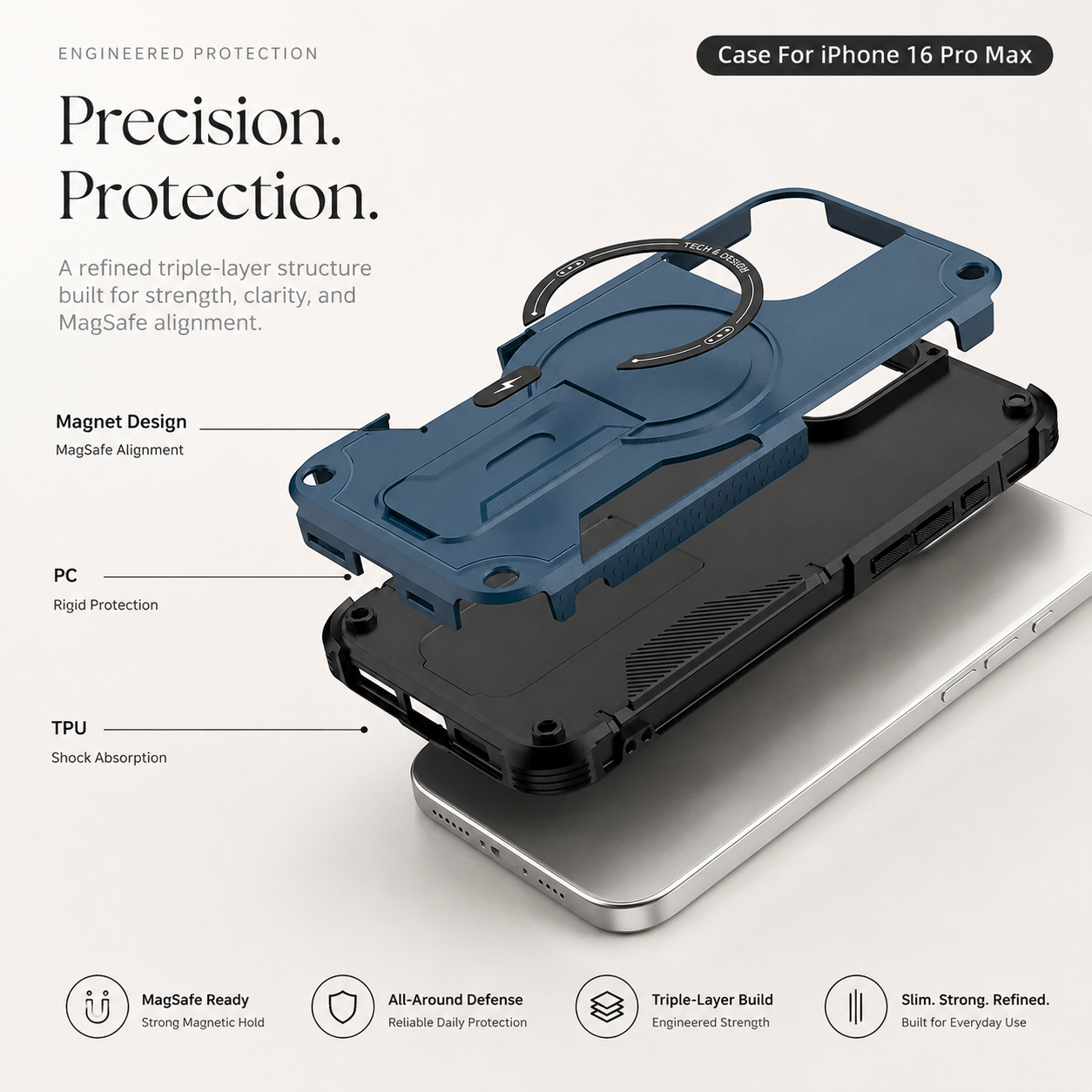 Premium iPhone Case MagSafe Compatible Rugged Shockproof Protective Cover Kickstand Adjustable Lanyard Strap Dual Layer Camera Lens Protection Full Coverag