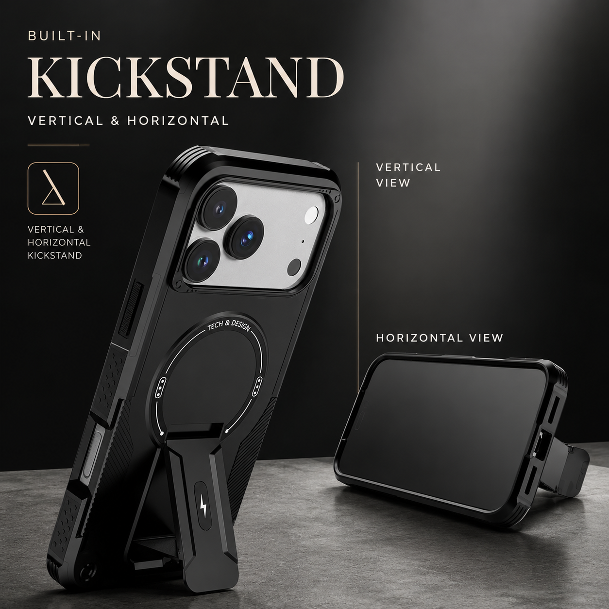 Premium iPhone Case MagSafe Compatible Rugged Shockproof Protective Cover Kickstand Adjustable Lanyard Strap Dual Layer Camera Lens Protection Full Coverag