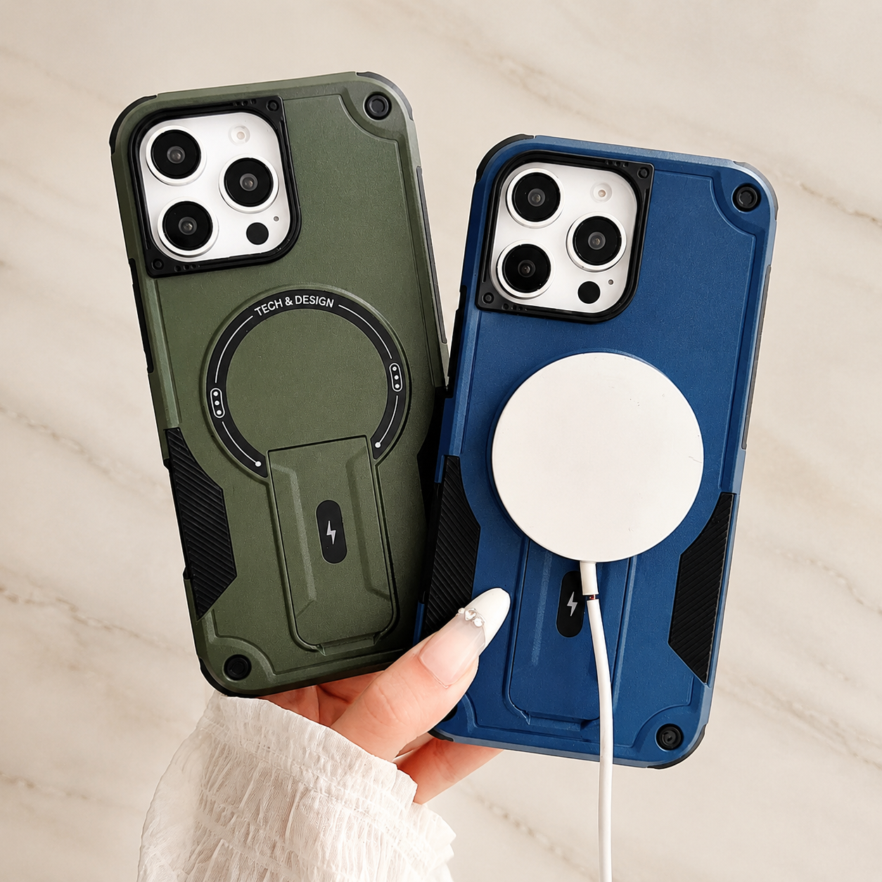 Premium iPhone Case MagSafe Compatible Rugged Shockproof Protective Cover Kickstand Adjustable Lanyard Strap Dual Layer Camera Lens Protection Full Coverag