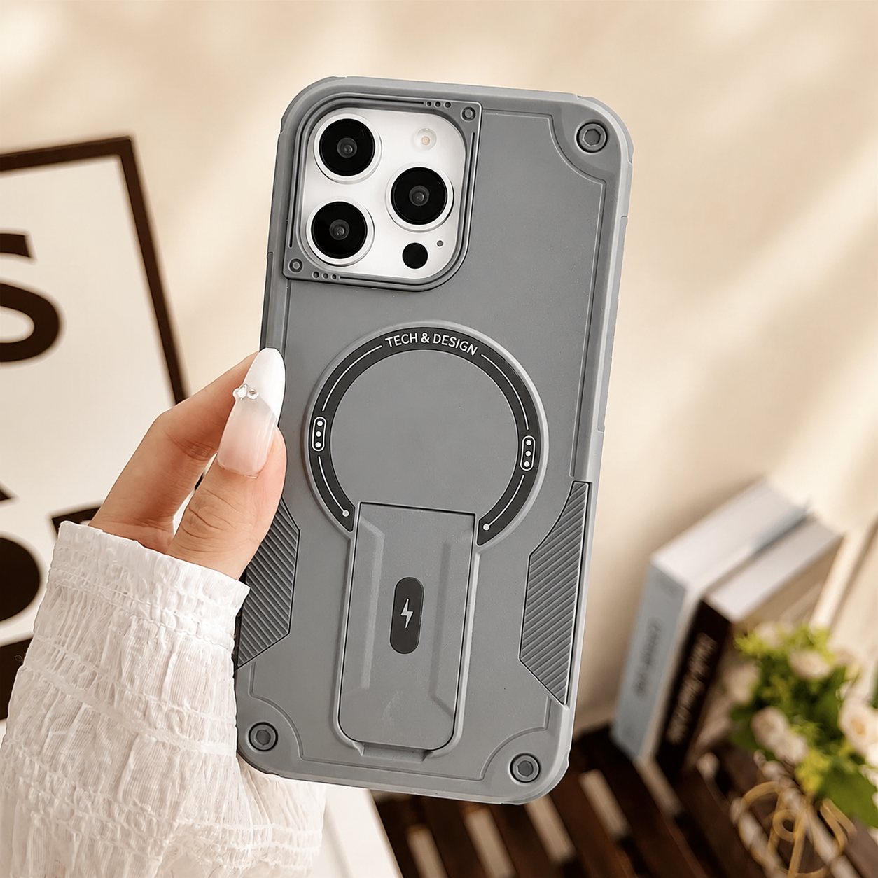 Premium iPhone Case MagSafe Compatible Rugged Shockproof Protective Cover Kickstand Adjustable Lanyard Strap Dual Layer Camera Lens Protection Full Coverag