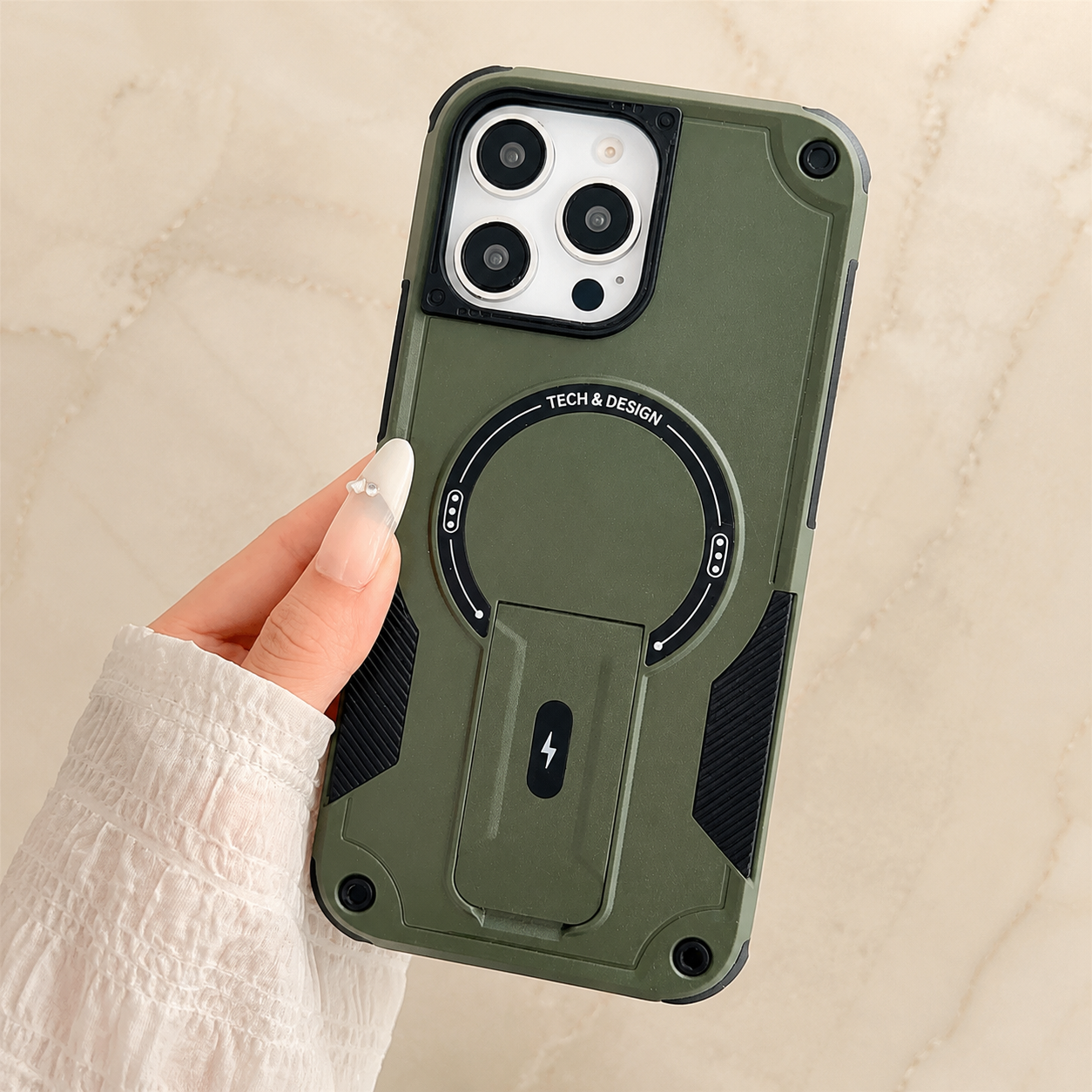 Premium iPhone Case MagSafe Compatible Rugged Shockproof Protective Cover Kickstand Adjustable Lanyard Strap Dual Layer Camera Lens Protection Full Coverag