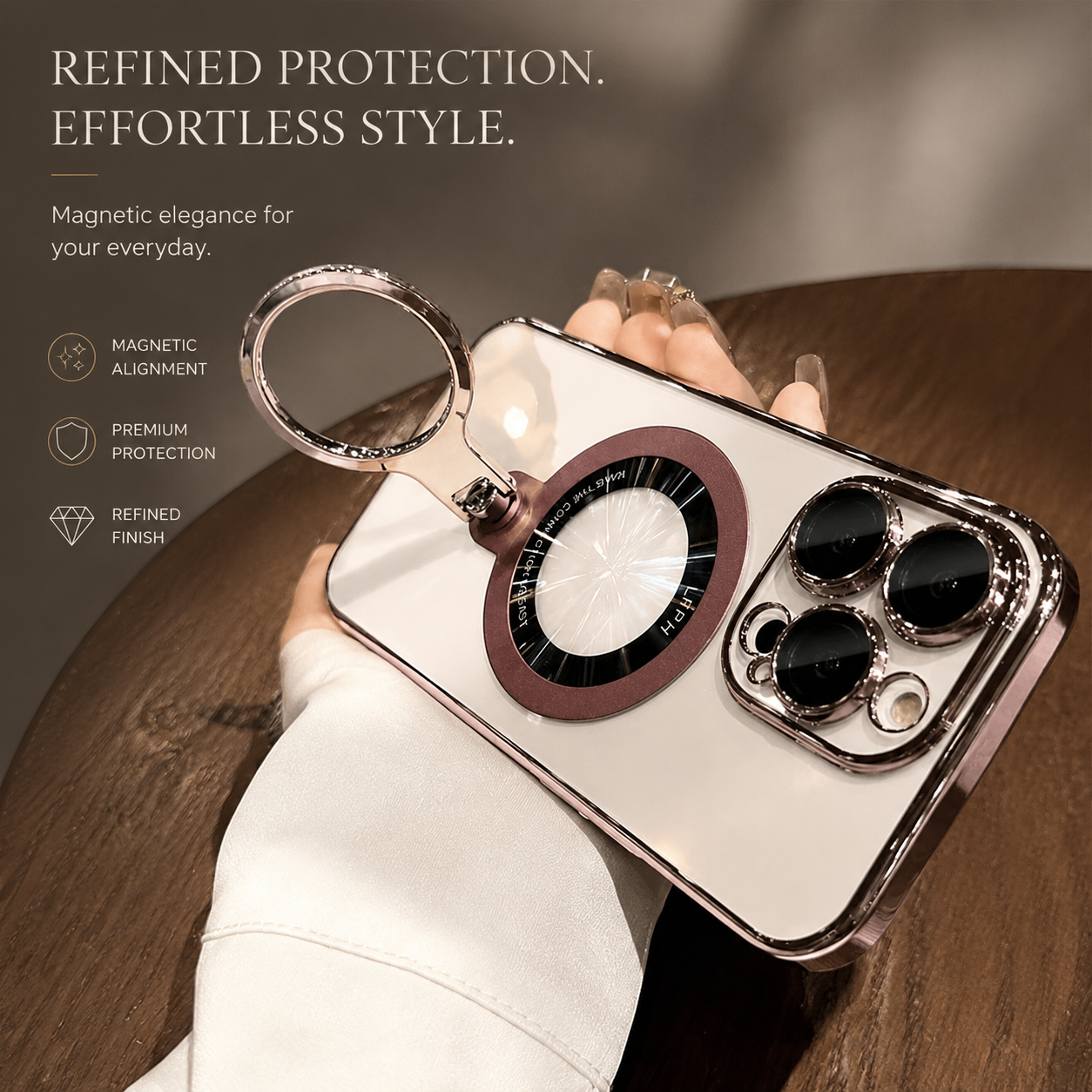 Premium iPhone Case MagSafe Compatible Transparent Acrylic Cover Ring Holder Stand Shockproof Protective Case Magnetic Wireless Charging Slim Design