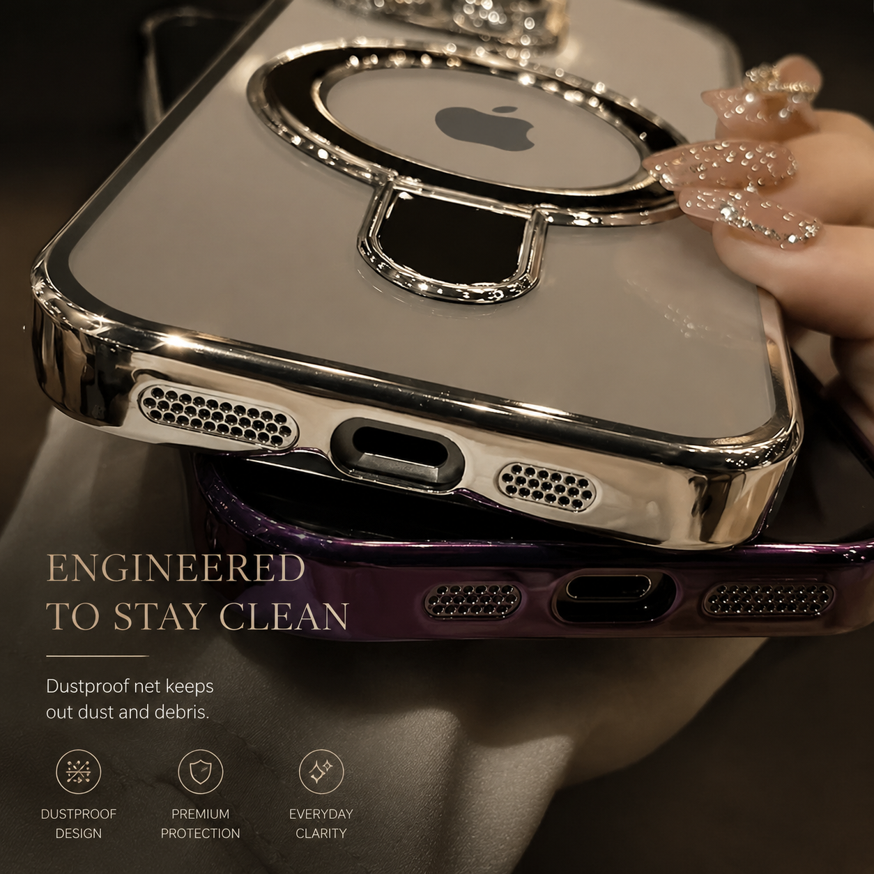 Premium iPhone Case MagSafe Compatible Transparent Acrylic Plating Cover Stand Holder Shockproof PC Bumper Magnetic Wireless Charging Slim Design