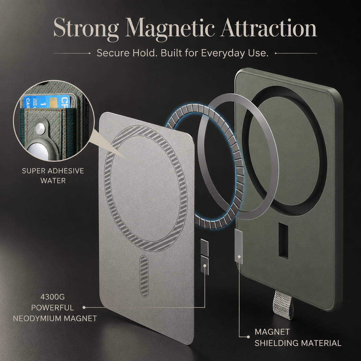 Premium iPhone Case MagSafe Compatible Wallet Cover AirTag Card Holder PC TPU Shockproof Anti Scratch Non Slip Protective Design Slim Durable