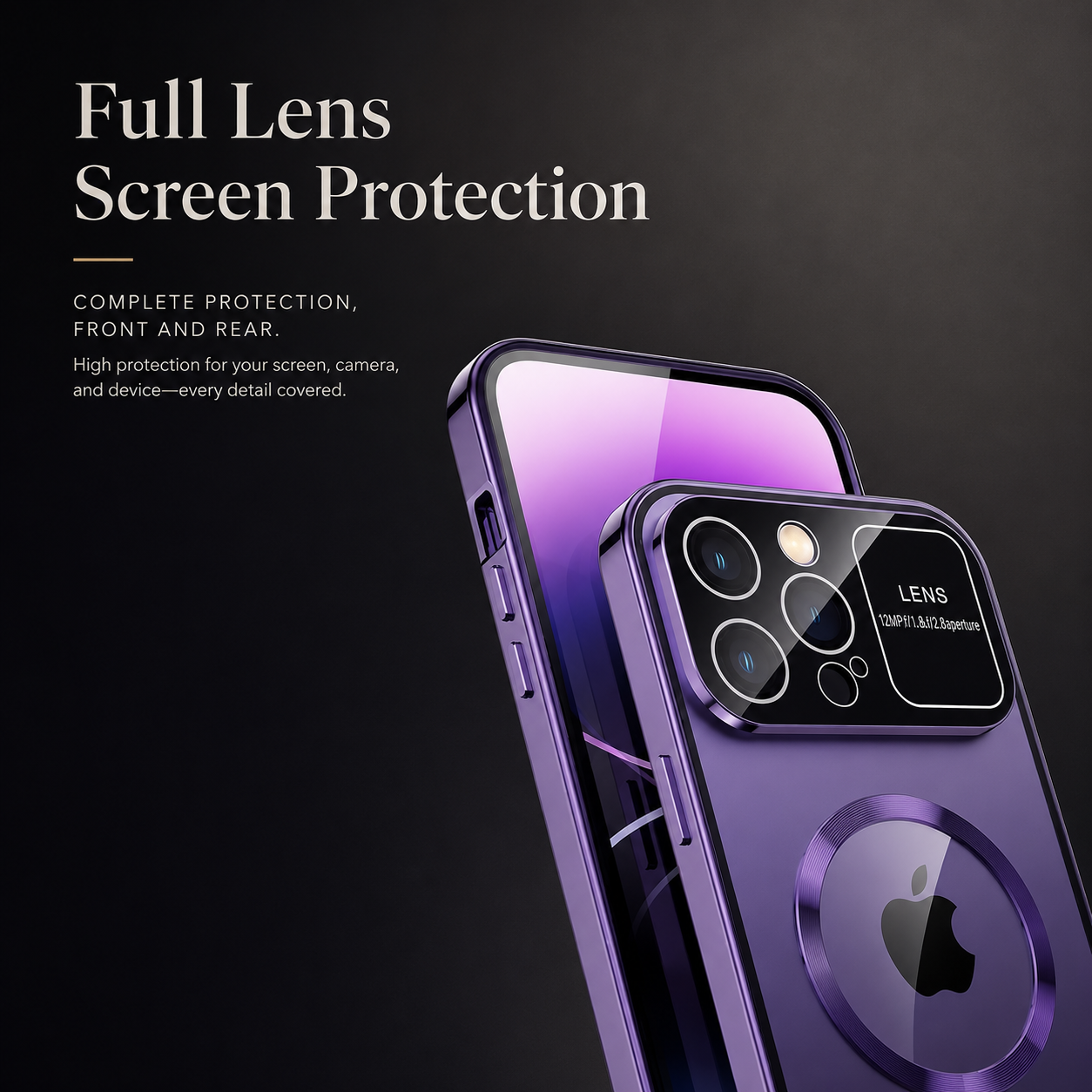 Premium iPhone Case MagSafe Double Glass Magnetic Shockproof Full Protection Cover Aluminum Frame Camera Lens Shield Clear Window Design