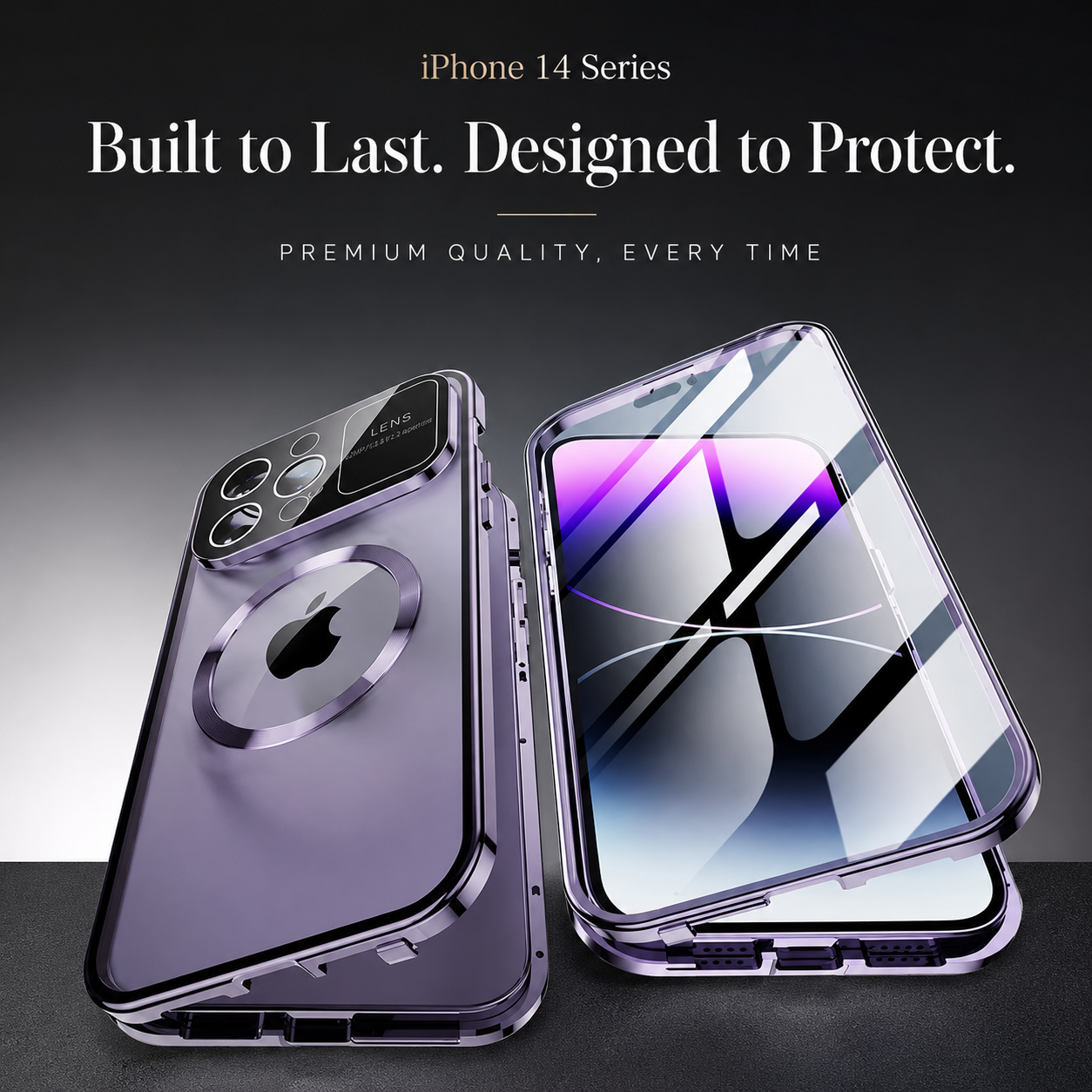 Premium iPhone Case MagSafe Double Glass Magnetic Shockproof Full Protection Cover Aluminum Frame Camera Lens Shield Clear Window Design