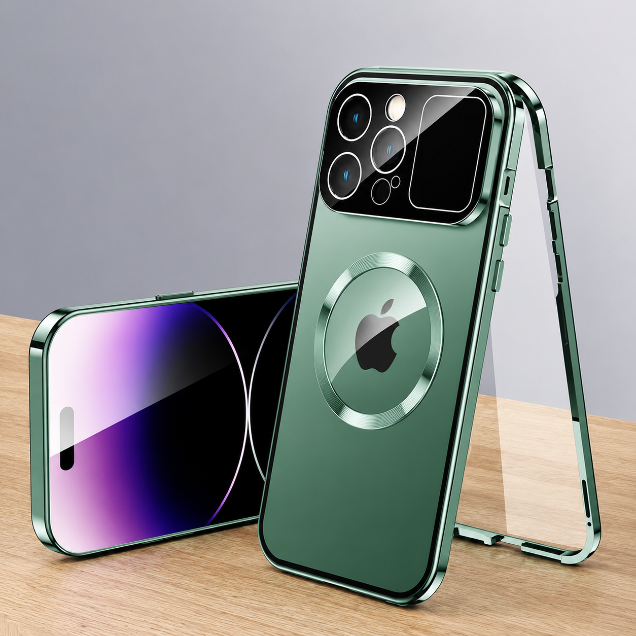 Premium iPhone Case MagSafe Double Glass Magnetic Shockproof Full Protection Cover Aluminum Frame Camera Lens Shield Clear Window Design