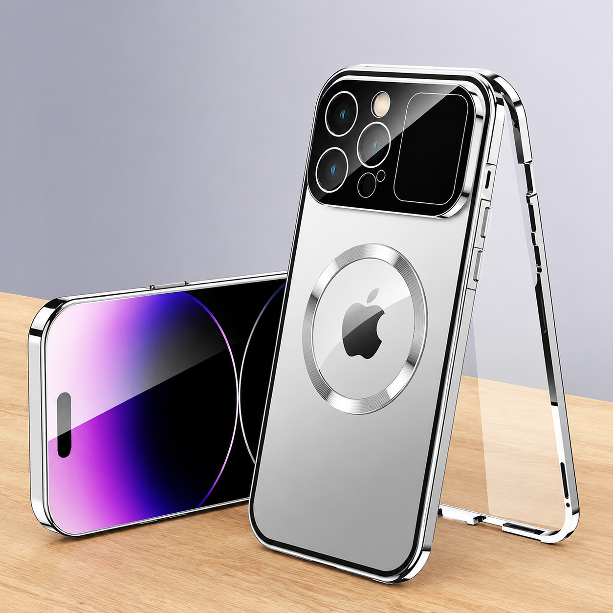 Premium iPhone Case MagSafe Double Glass Magnetic Shockproof Full Protection Cover Aluminum Frame Camera Lens Shield Clear Window Design