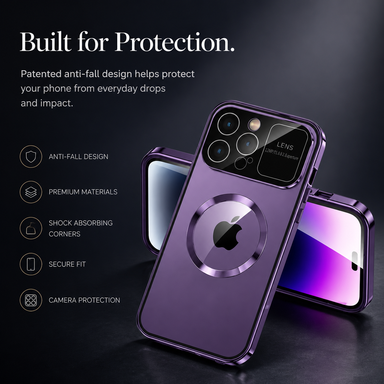 Premium iPhone Case MagSafe Double Glass Magnetic Shockproof Full Protection Cover Aluminum Frame Camera Lens Shield Clear Window Design