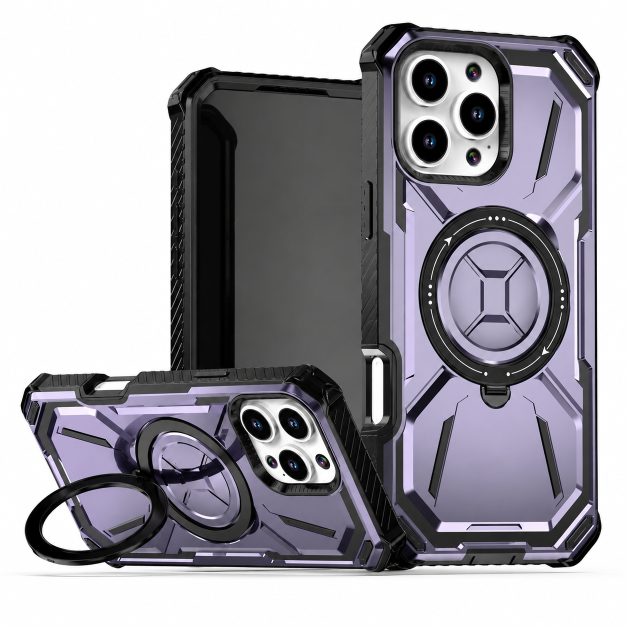 Premium iPhone Case MagSafe Heavy Duty Armor Cover Shockproof Protective Case Rotatable Kickstand Magnetic Ring Full Body Protection Design