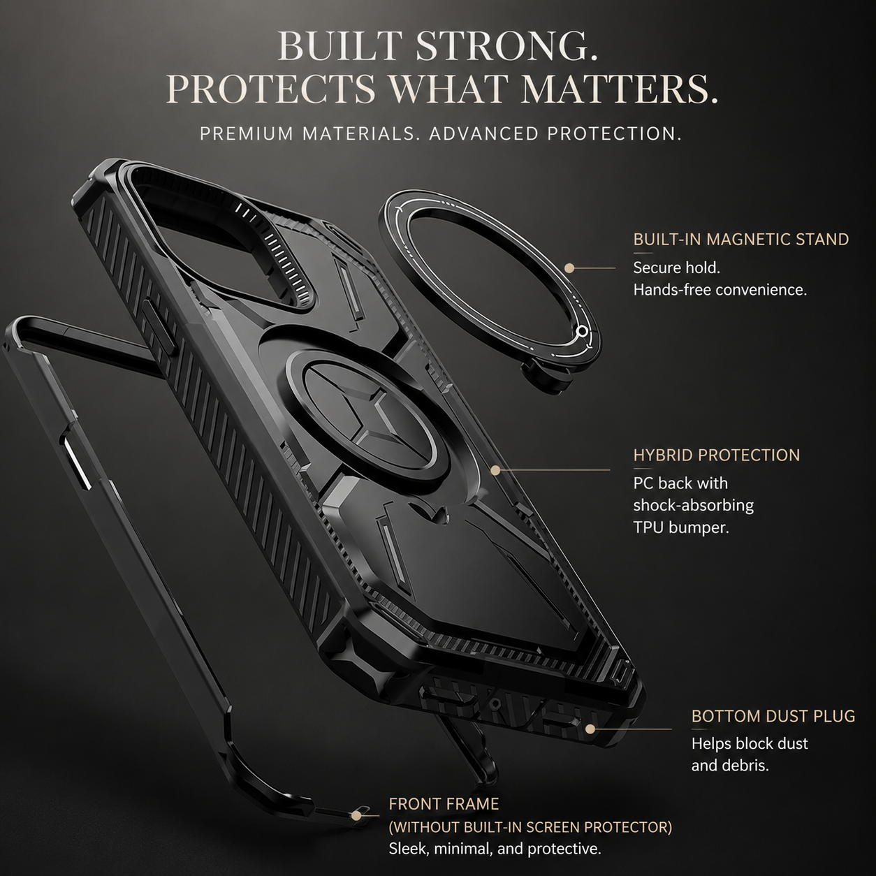 Premium iPhone Case MagSafe Heavy Duty Armor Cover Shockproof Protective Case Rotatable Kickstand Magnetic Ring Full Body Protection Design