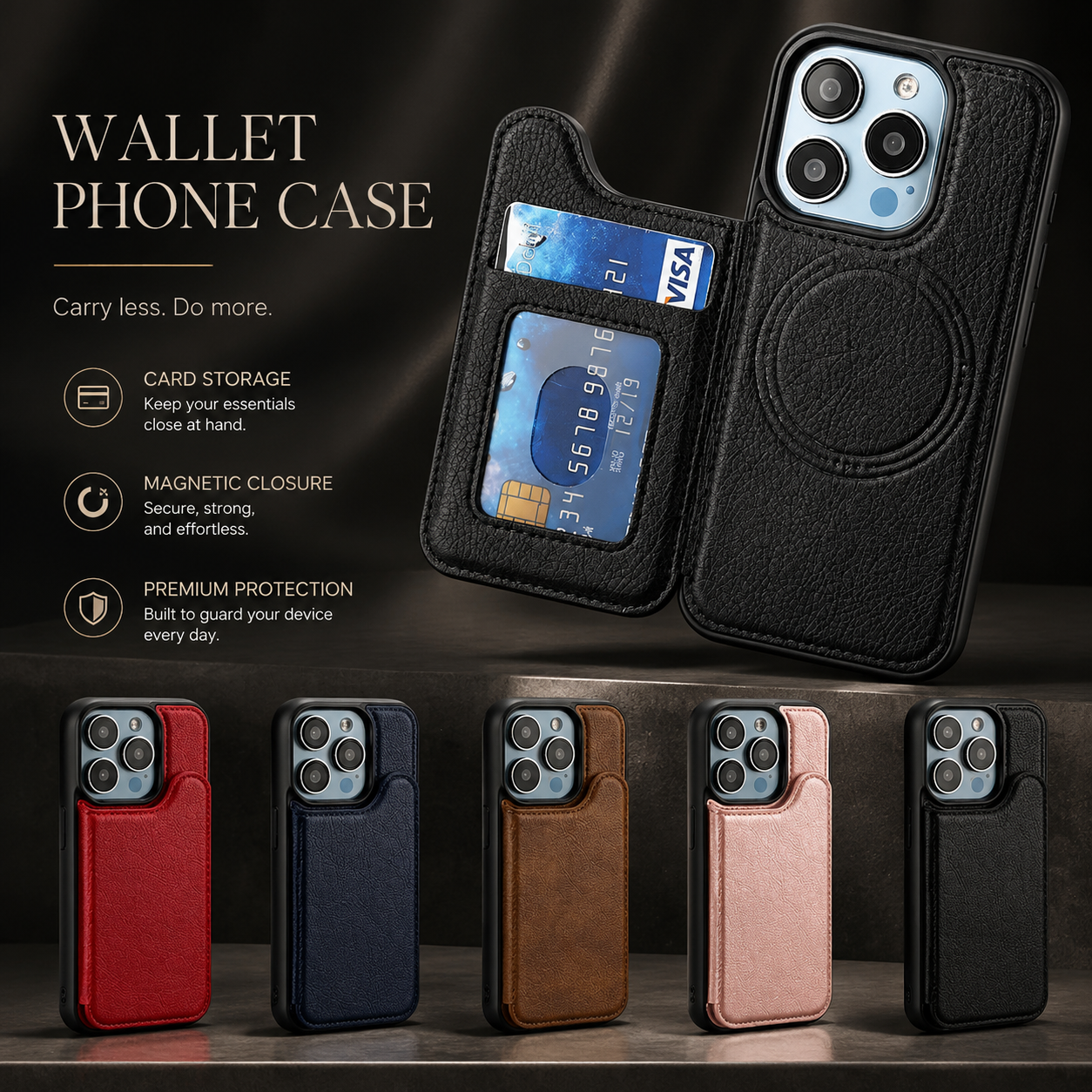 Premium iPhone Case MagSafe Magnetic Flip Wallet Leather Cover Card Holder Shockproof Anti Fingerprint Protective Design Full Access Slim Durable