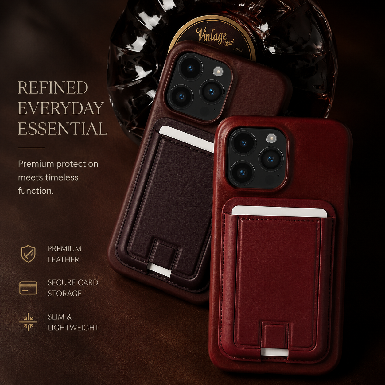 Premium iPhone Case MagSafe Wallet Genuine Leather Cover Card Holder Magnetic Closure Shockproof Protective Case Wireless Charging Compatible Full Coverage Design