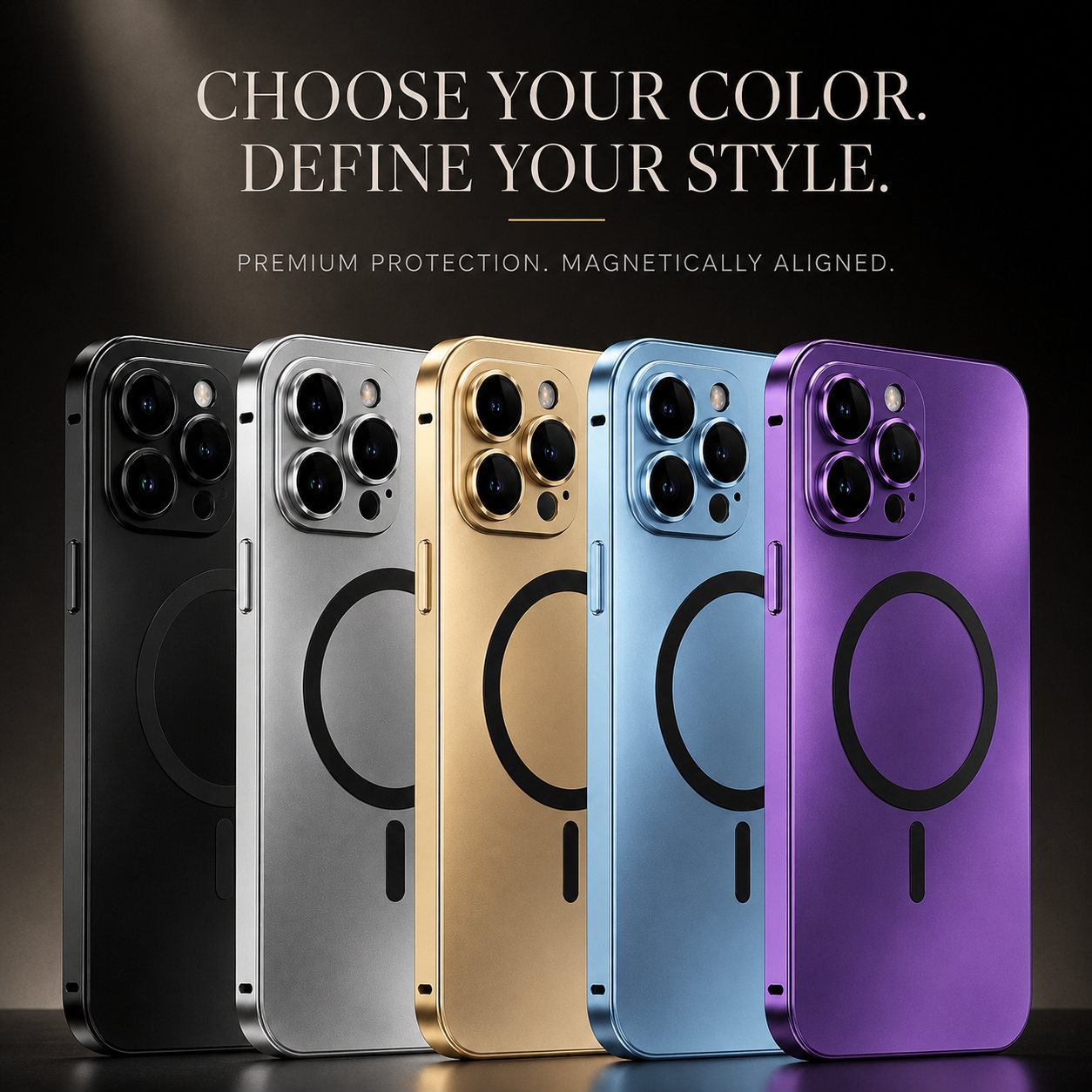 Premium iPhone Case Magnetic Aluminum Metal Frame Protective Cover MagSafe Compatible Hard PC Back Shockproof Anti Scratch Matte Anti Fingerprint Slim Design