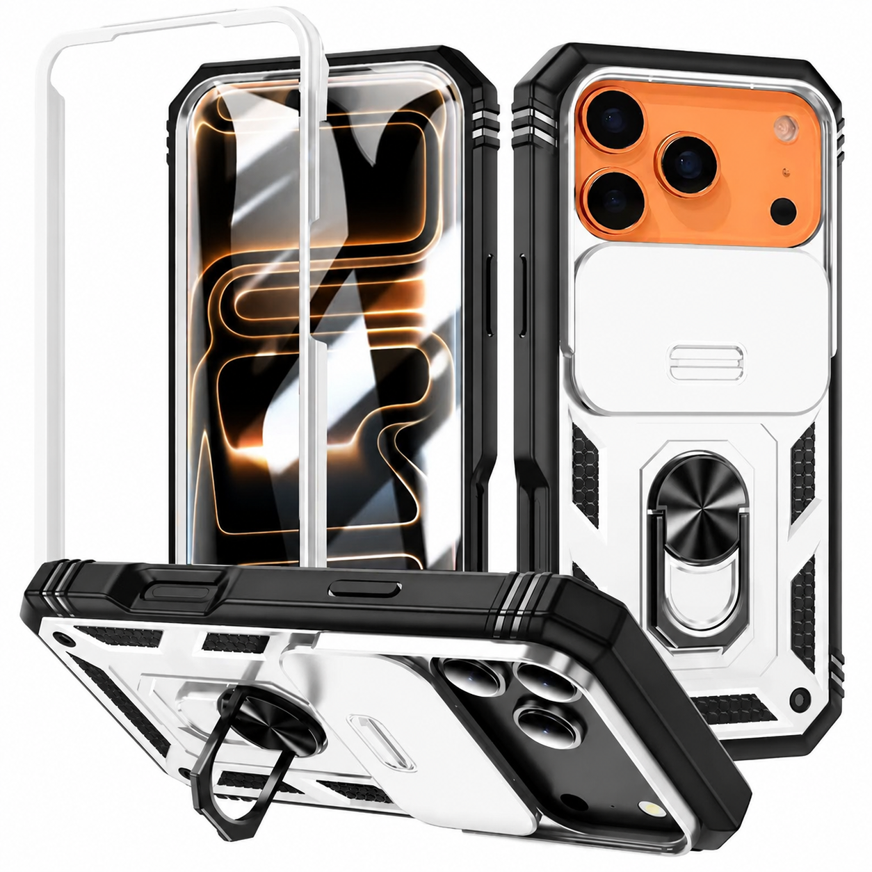 Premium iPhone Case Magnetic Armor Shockproof Protective Cover 360 Degree Rotating Ring Holder Camera Lens Protection Anti Scratch Full Coverage