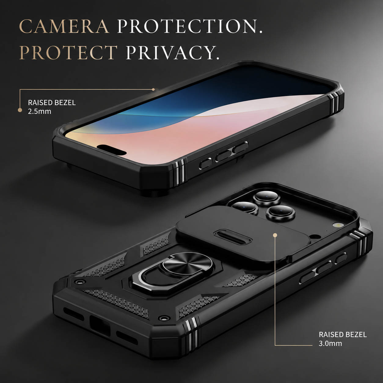 Premium iPhone Case Magnetic Armor Shockproof Protective Cover 360 Degree Rotating Ring Holder Camera Lens Protection Anti Scratch Full Coverage