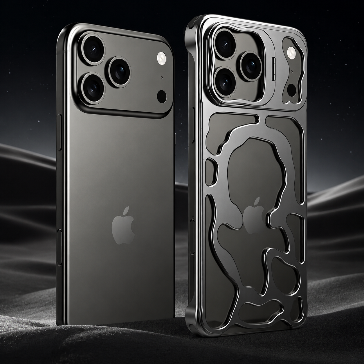 Premium iPhone Case Magnetic Hollow Metal Cover with Heat Dissipation Stand Bracket Shockproof Scratch Resistant Open Frame Lightweight Protective Design