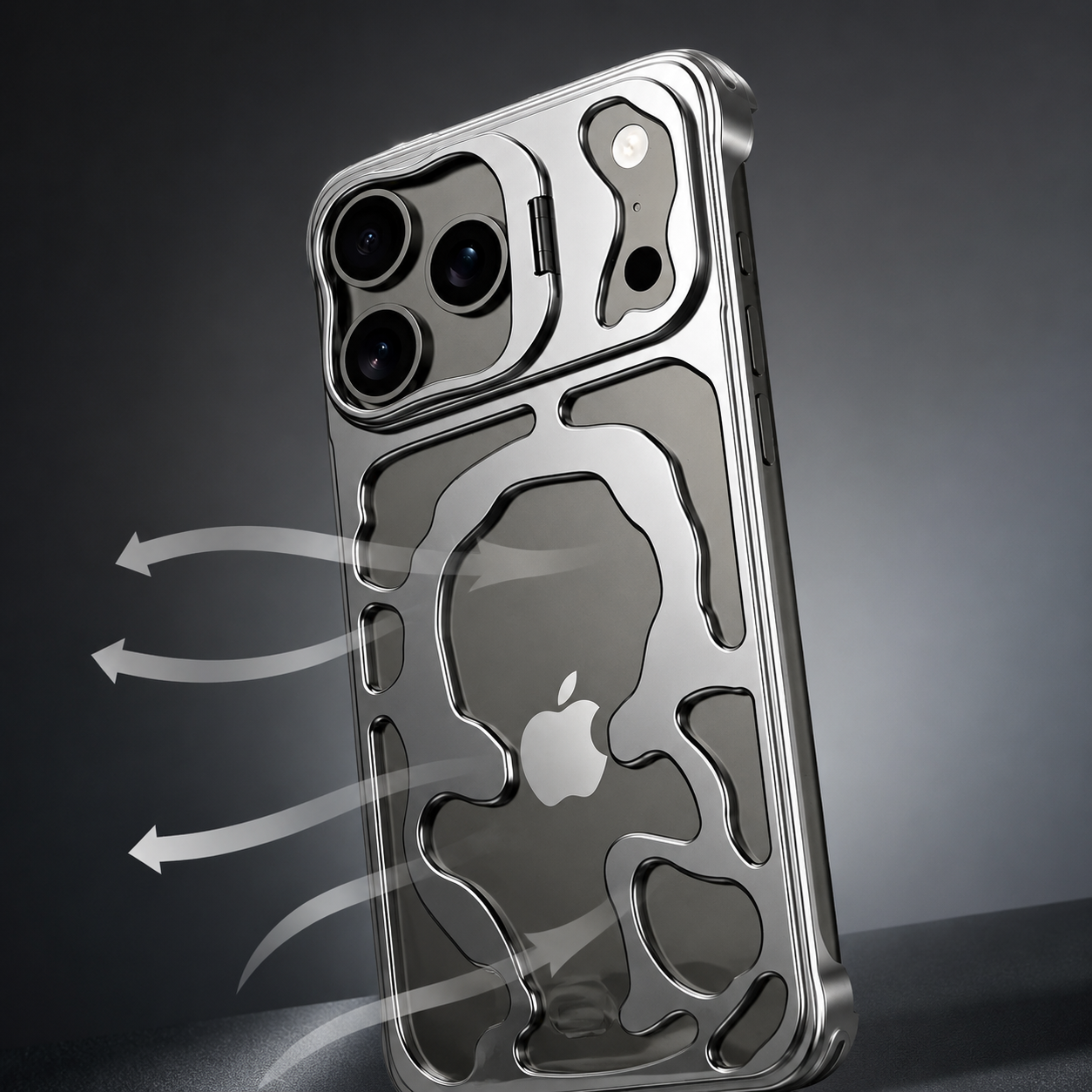Premium iPhone Case Magnetic Hollow Metal Cover with Heat Dissipation Stand Bracket Shockproof Scratch Resistant Open Frame Lightweight Protective Design