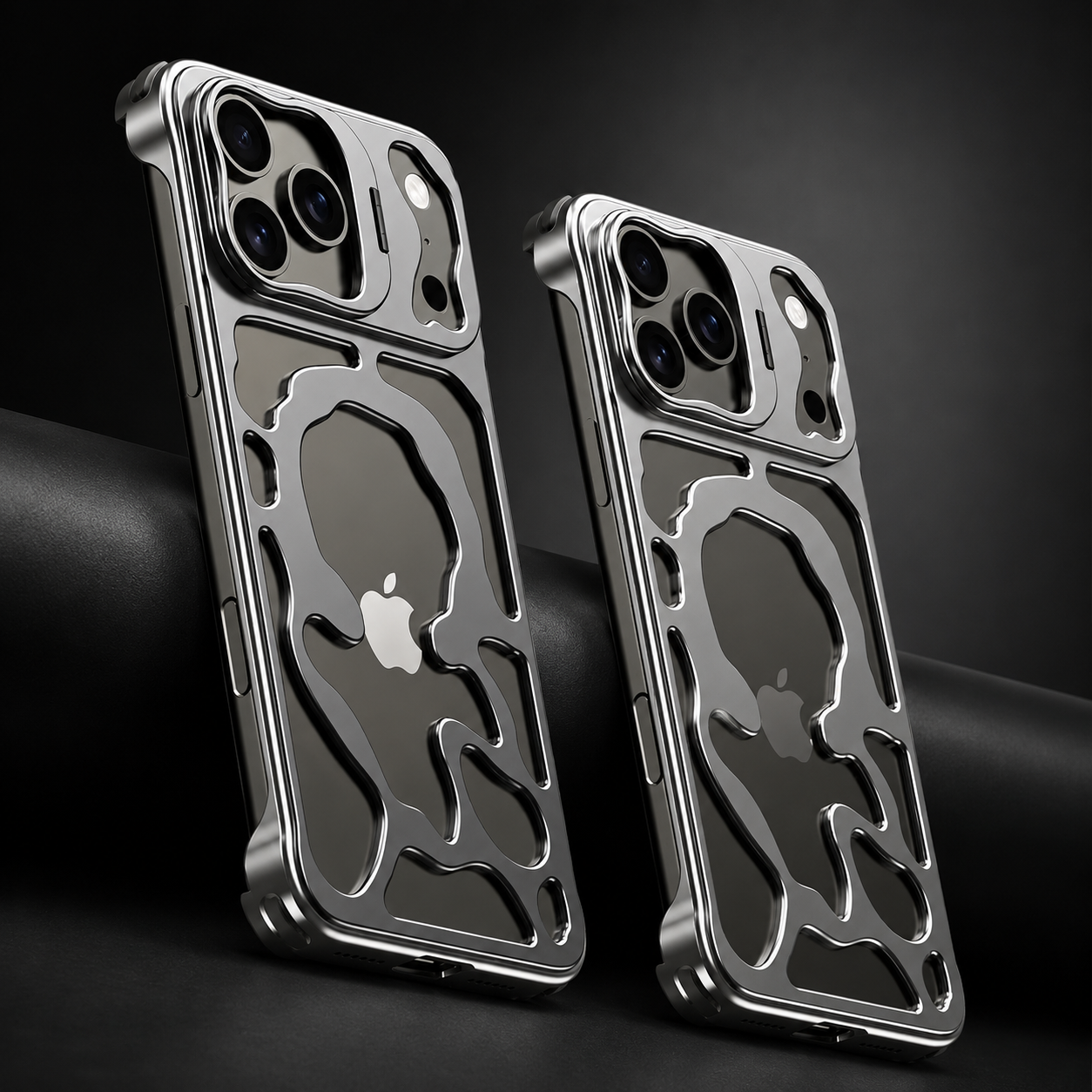 Premium iPhone Case Magnetic Hollow Metal Cover with Heat Dissipation Stand Bracket Shockproof Scratch Resistant Open Frame Lightweight Protective Design