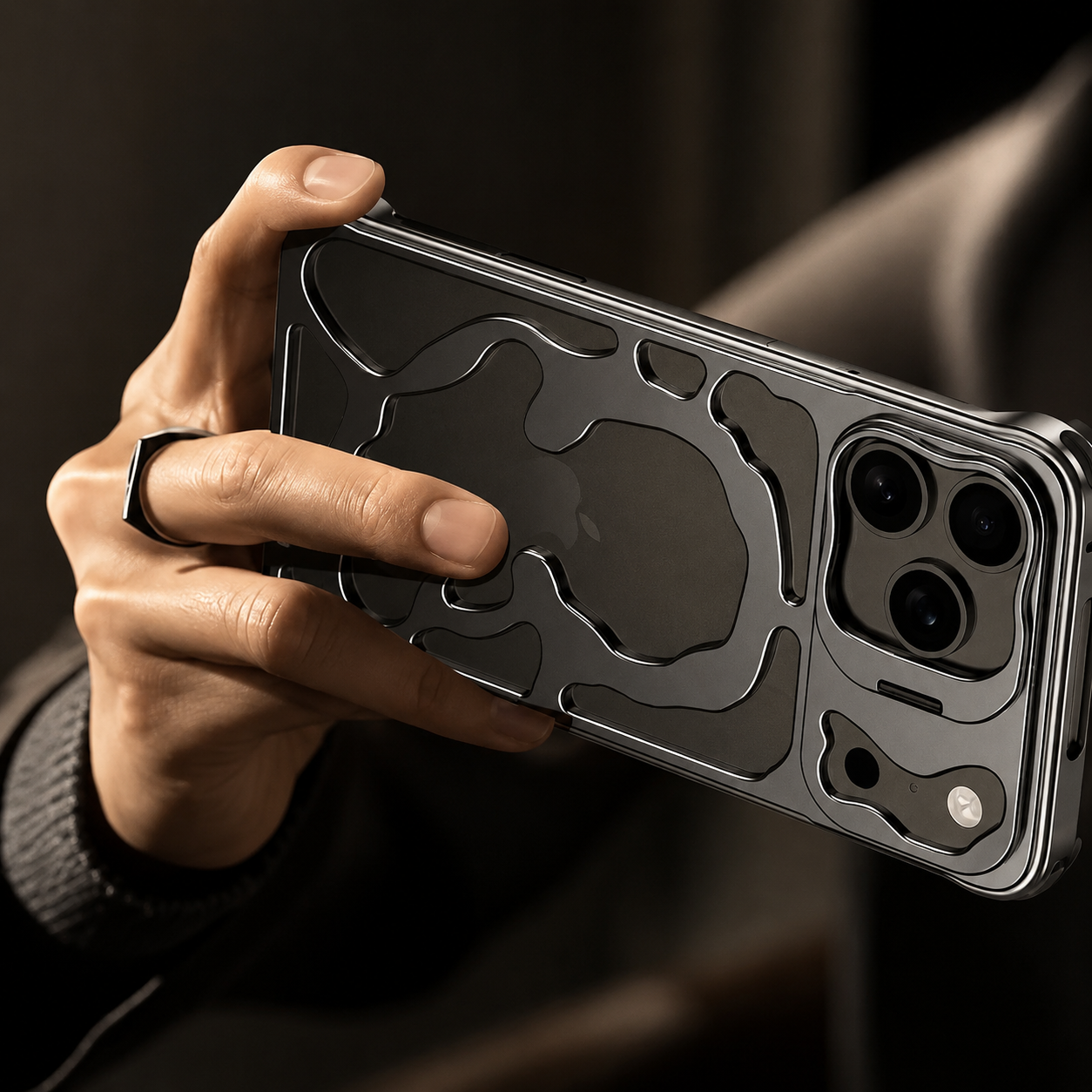Premium iPhone Case Magnetic Hollow Metal Cover with Heat Dissipation Stand Bracket Shockproof Scratch Resistant Open Frame Lightweight Protective Design