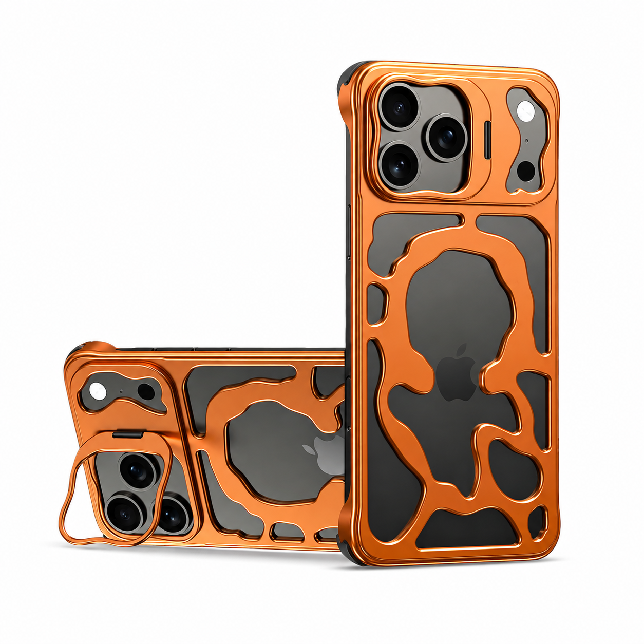 Premium iPhone Case Magnetic Hollow Metal Cover with Heat Dissipation Stand Bracket Shockproof Scratch Resistant Open Frame Lightweight Protective Design