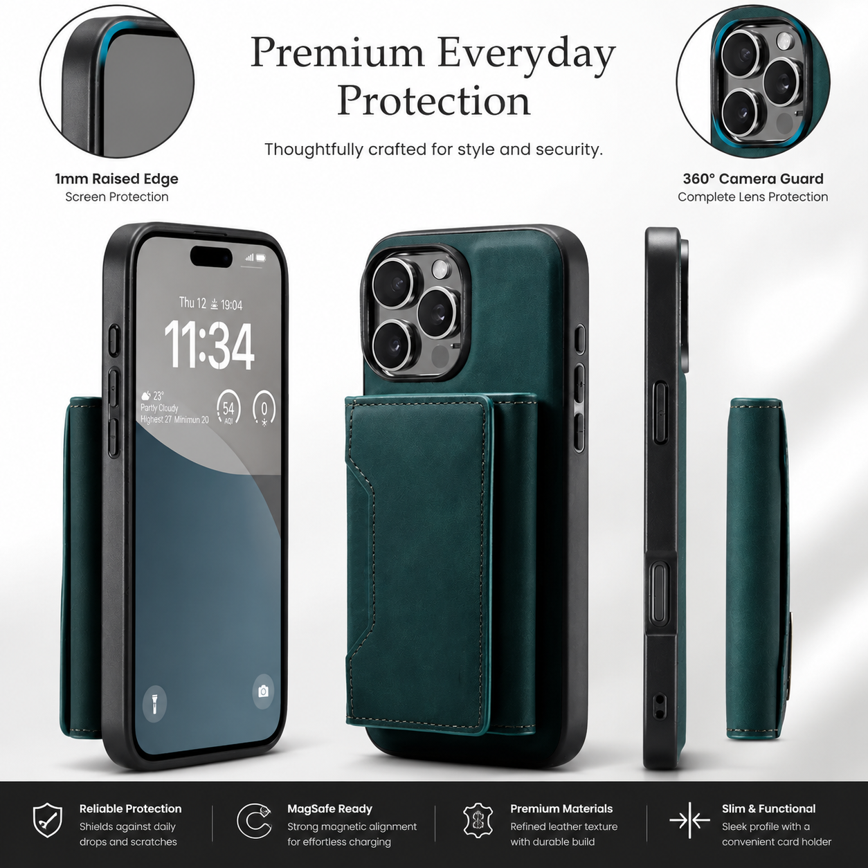 Premium iPhone Case Magnetic Leather Wallet Cover Card Holder Money Pocket Kickstand Shockproof Protective Case Slim Full Coverage