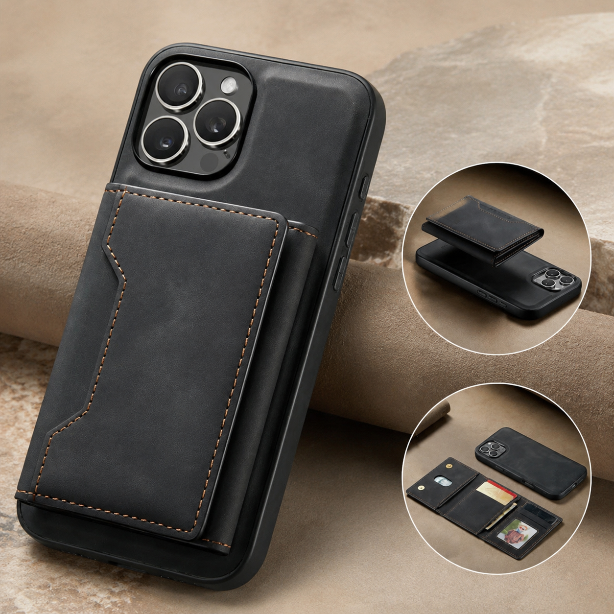 Premium iPhone Case Magnetic Leather Wallet Cover Card Holder Money Pocket Kickstand Shockproof Protective Case Slim Full Coverage