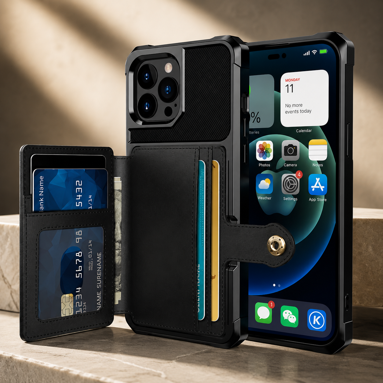 Premium iPhone Case Magnetic Leather Wallet Cover Card Slot Holder with Flip Stand Shockproof Anti Fingerprint Protective Design Slim Durable Style