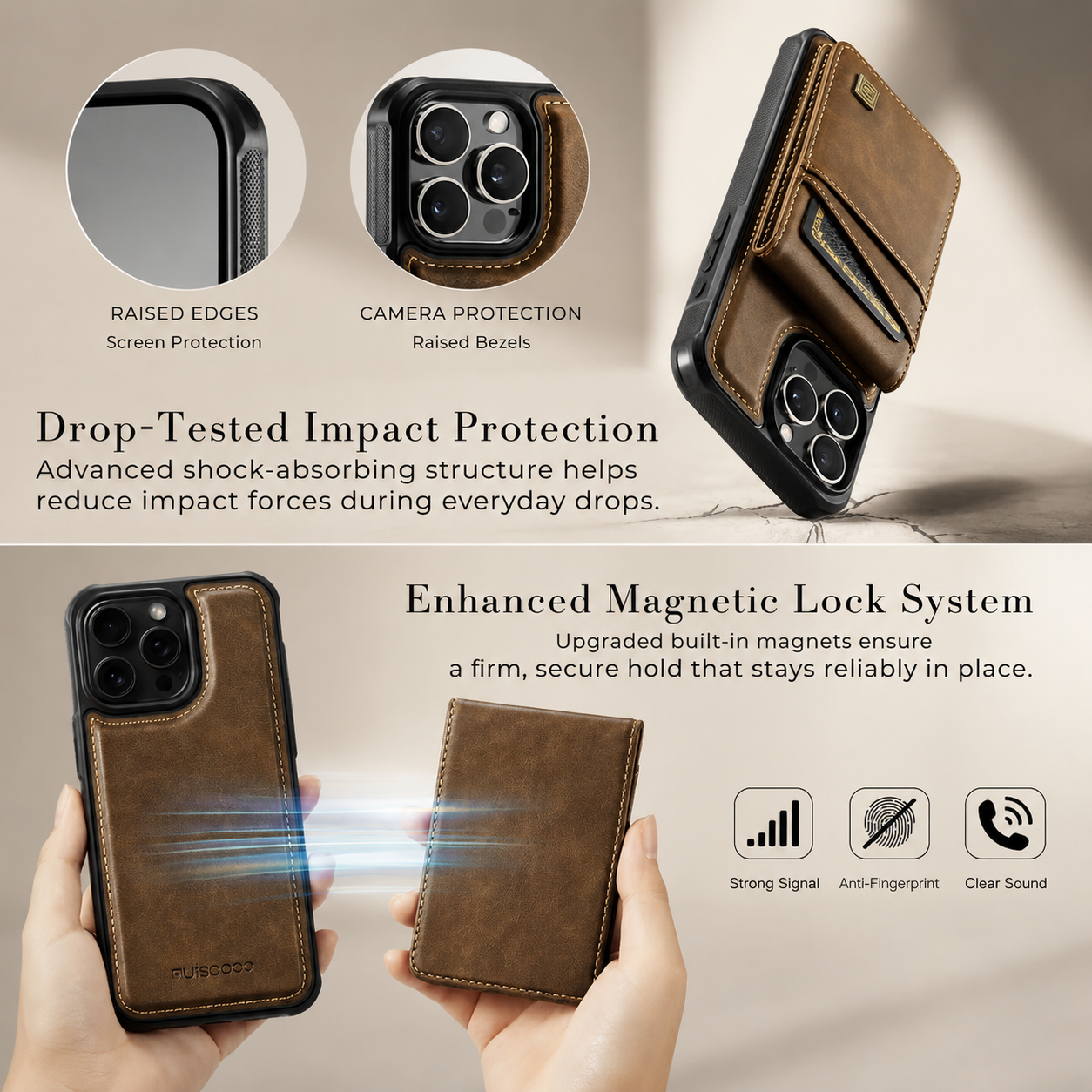 Premium iPhone Case Magnetic Wallet Cover PU Leather Detachable Flip Case Card Holder Wrist Strap Shockproof Protective Cover Slim Design