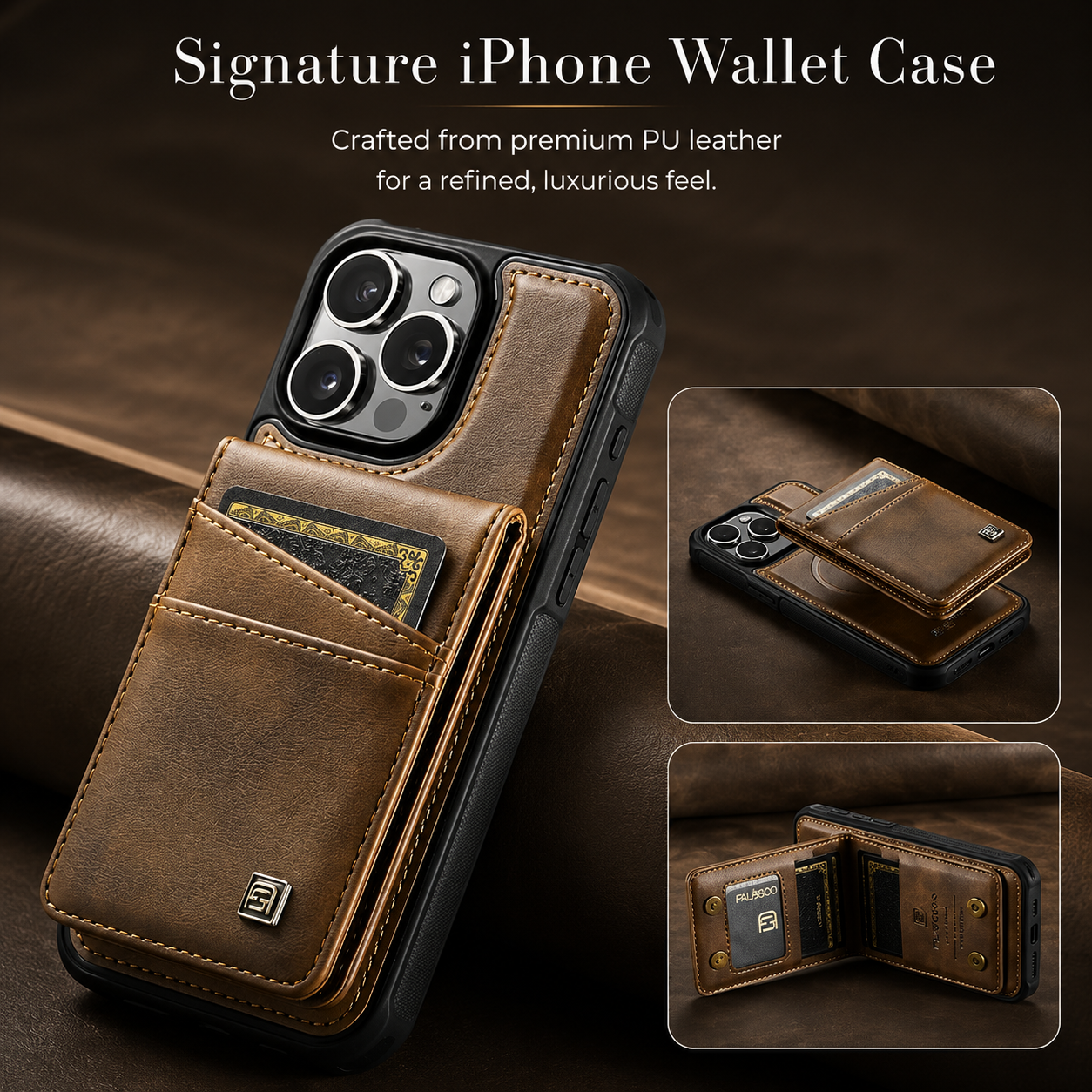 Premium iPhone Case Magnetic Wallet Cover PU Leather Detachable Flip Case Card Holder Wrist Strap Shockproof Protective Cover Slim Design