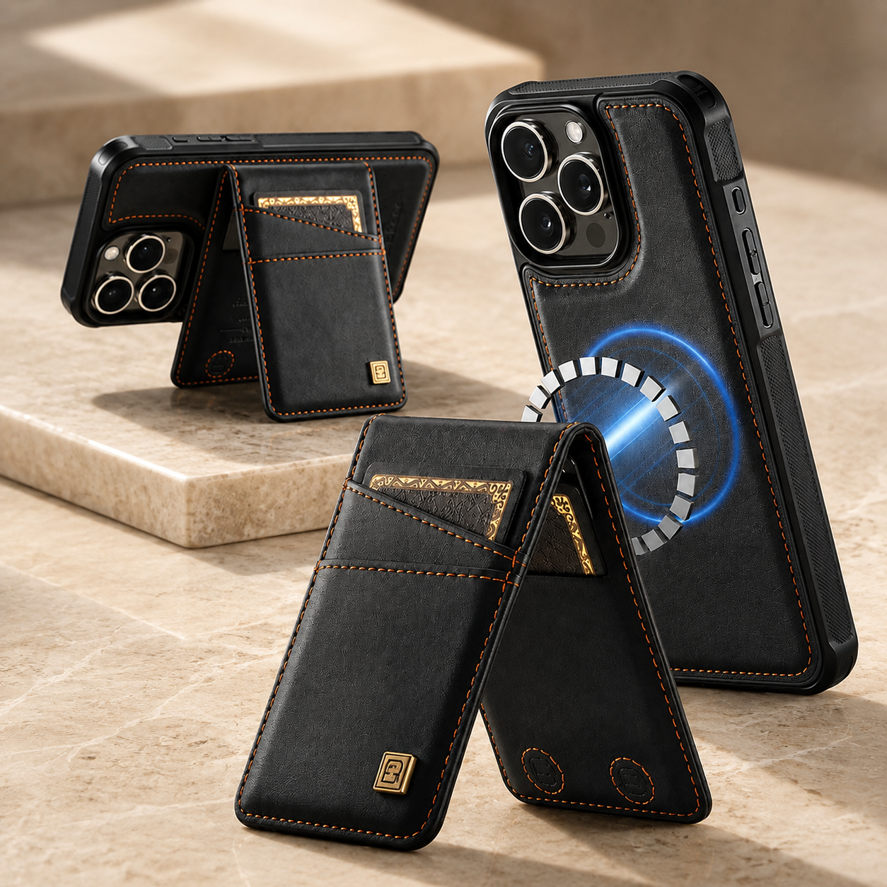 Premium iPhone Case Magnetic Wallet Cover PU Leather Detachable Flip Case Card Holder Wrist Strap Shockproof Protective Cover Slim Design