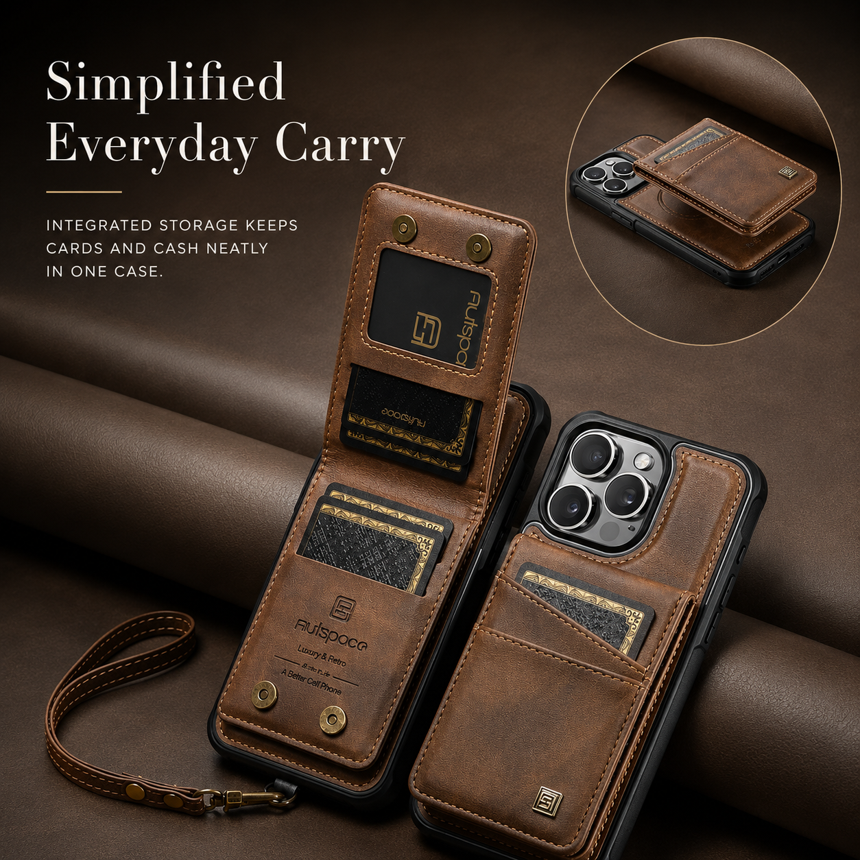 Premium iPhone Case Magnetic Wallet Cover PU Leather Detachable Flip Case Card Holder Wrist Strap Shockproof Protective Cover Slim Design