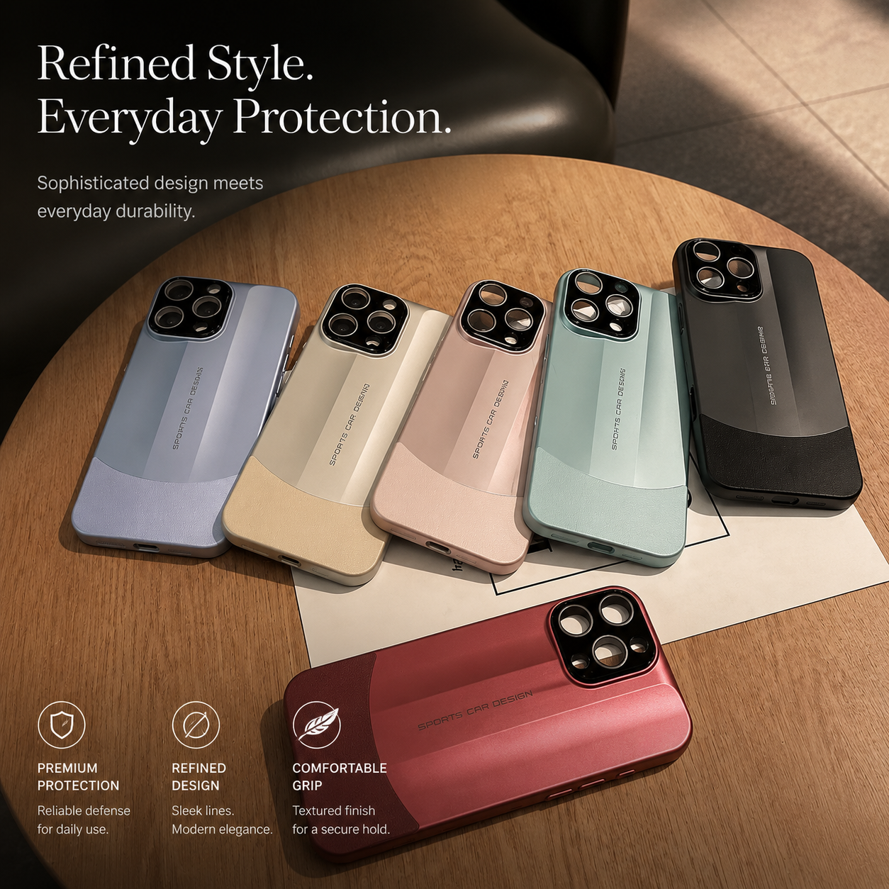 Premium iPhone Case Matte Leather Protective Cover Camera Lens Protection Anti Scratch Anti Fingerprint Slim Hard Back Non Slip Full Coverage