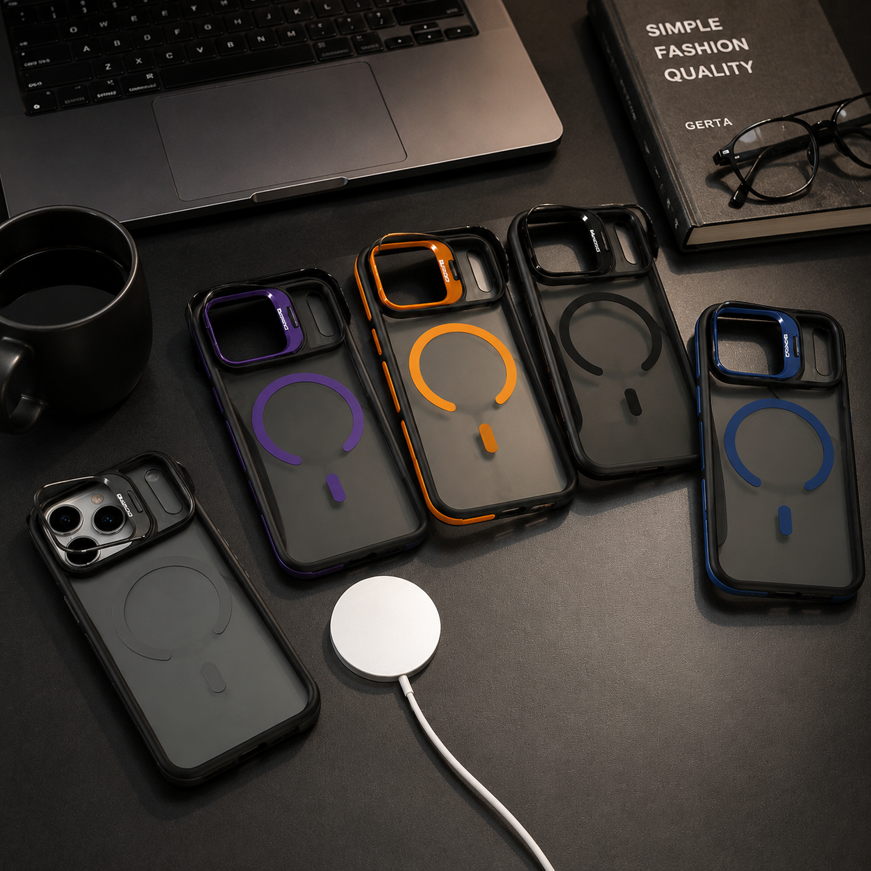 Premium iPhone Case Matte Transparent MagSafe Compatible Magnetic Protective Cover Built in Kickstand Shockproof Camera Lens Guard