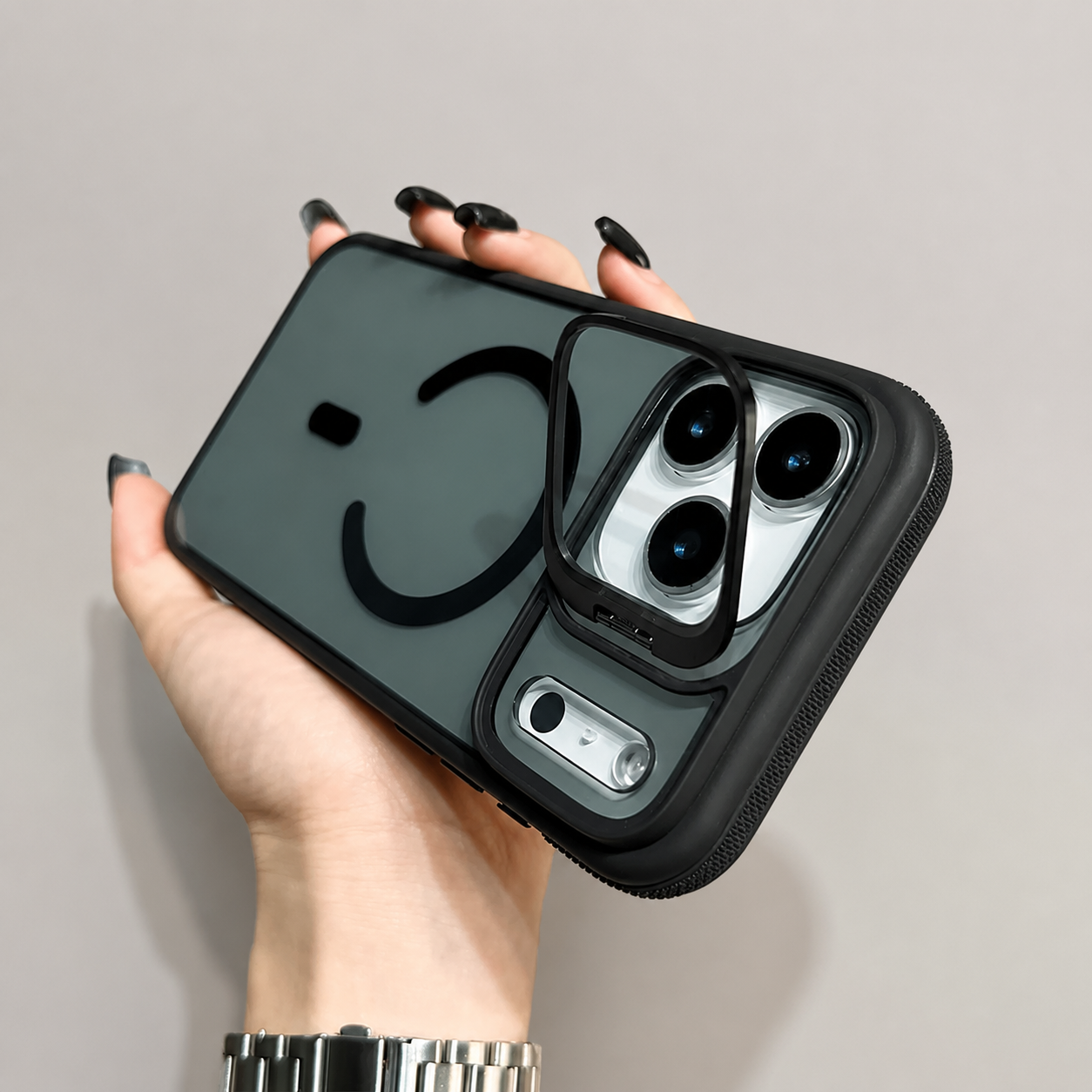 Premium iPhone Case Matte Transparent MagSafe Compatible Magnetic Protective Cover Built in Kickstand Shockproof Camera Lens Guard