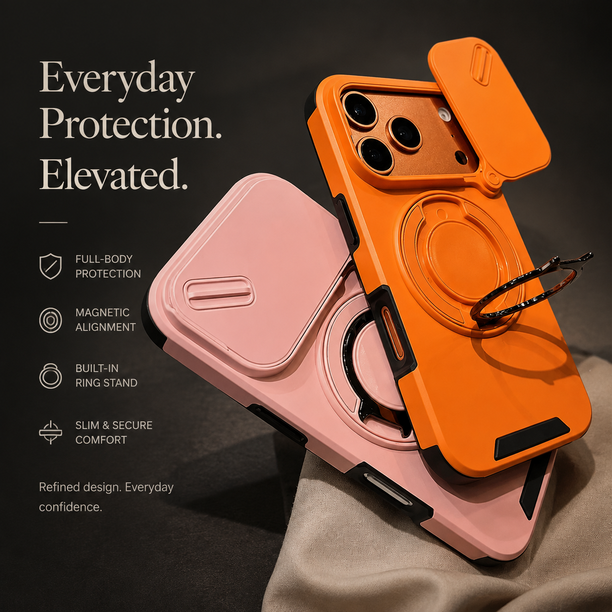 Premium iPhone Case Military Armor Protective Cover Magnetic Ring Stand Dual Layer Shockproof Camera Lens Protection Full Coverage
