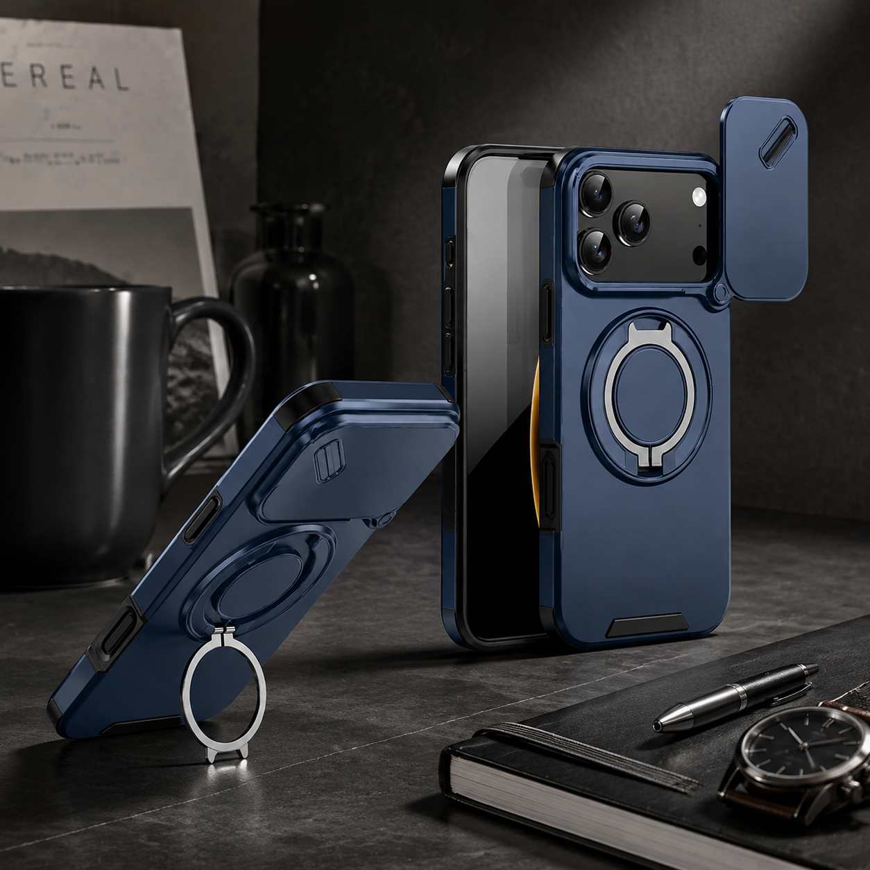 Premium iPhone Case Military Armor Protective Cover Magnetic Ring Stand Dual Layer Shockproof Camera Lens Protection Full Coverage