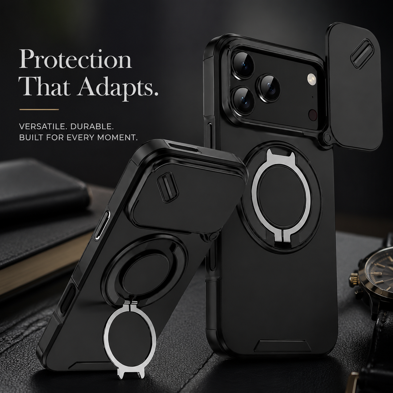 Premium iPhone Case Military Armor Protective Cover Magnetic Ring Stand Dual Layer Shockproof Camera Lens Protection Full Coverage