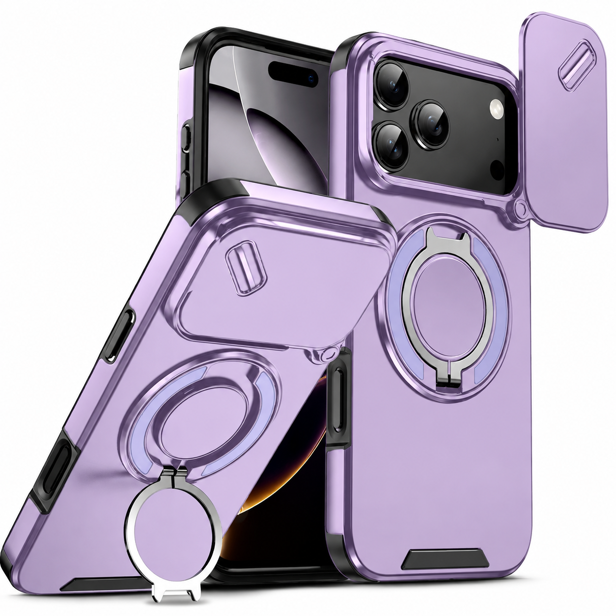 Premium iPhone Case Military Armor Protective Cover Magnetic Ring Stand Dual Layer Shockproof Camera Lens Protection Full Coverage