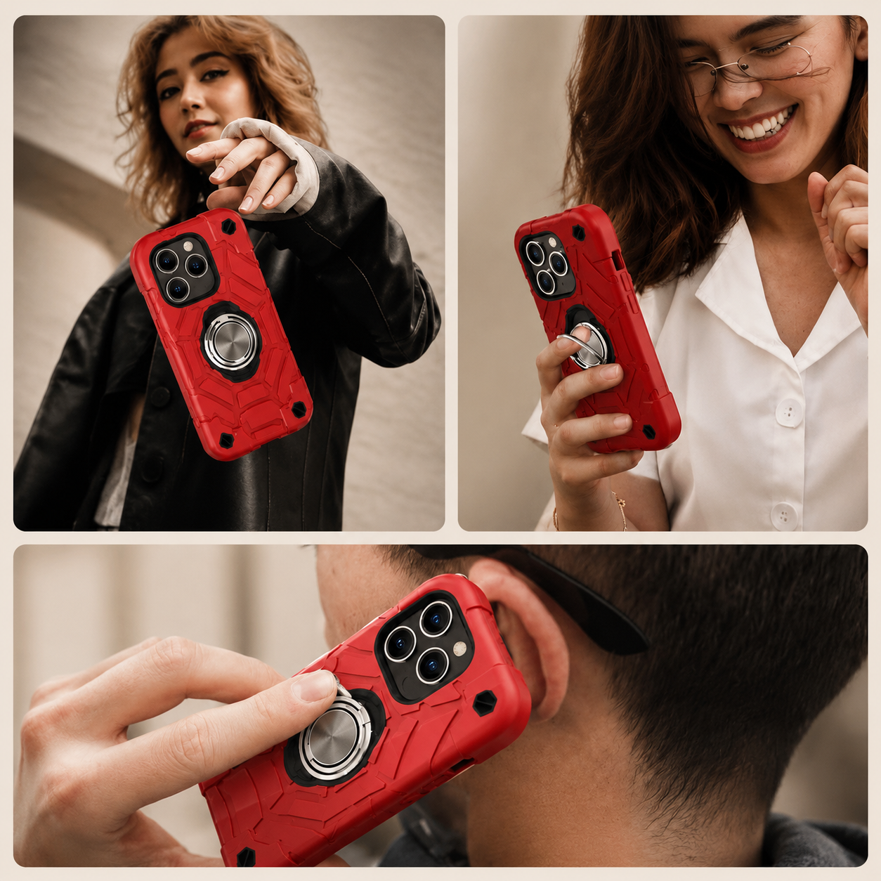 Premium iPhone Case Military Armor Shockproof Rugged Cover Kickstand Ring Holder Dual Layer Protective Case PC TPU Full Coverage Design