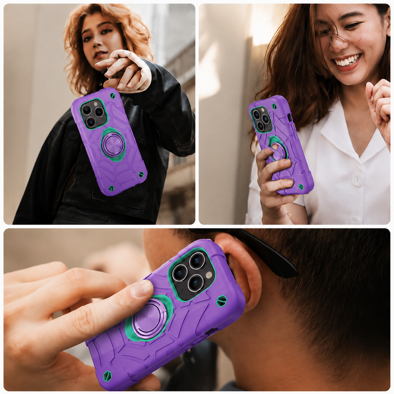 Premium iPhone Case Military Armor Shockproof Rugged Cover Kickstand Ring Holder Dual Layer Protective Case PC TPU Full Coverage Design