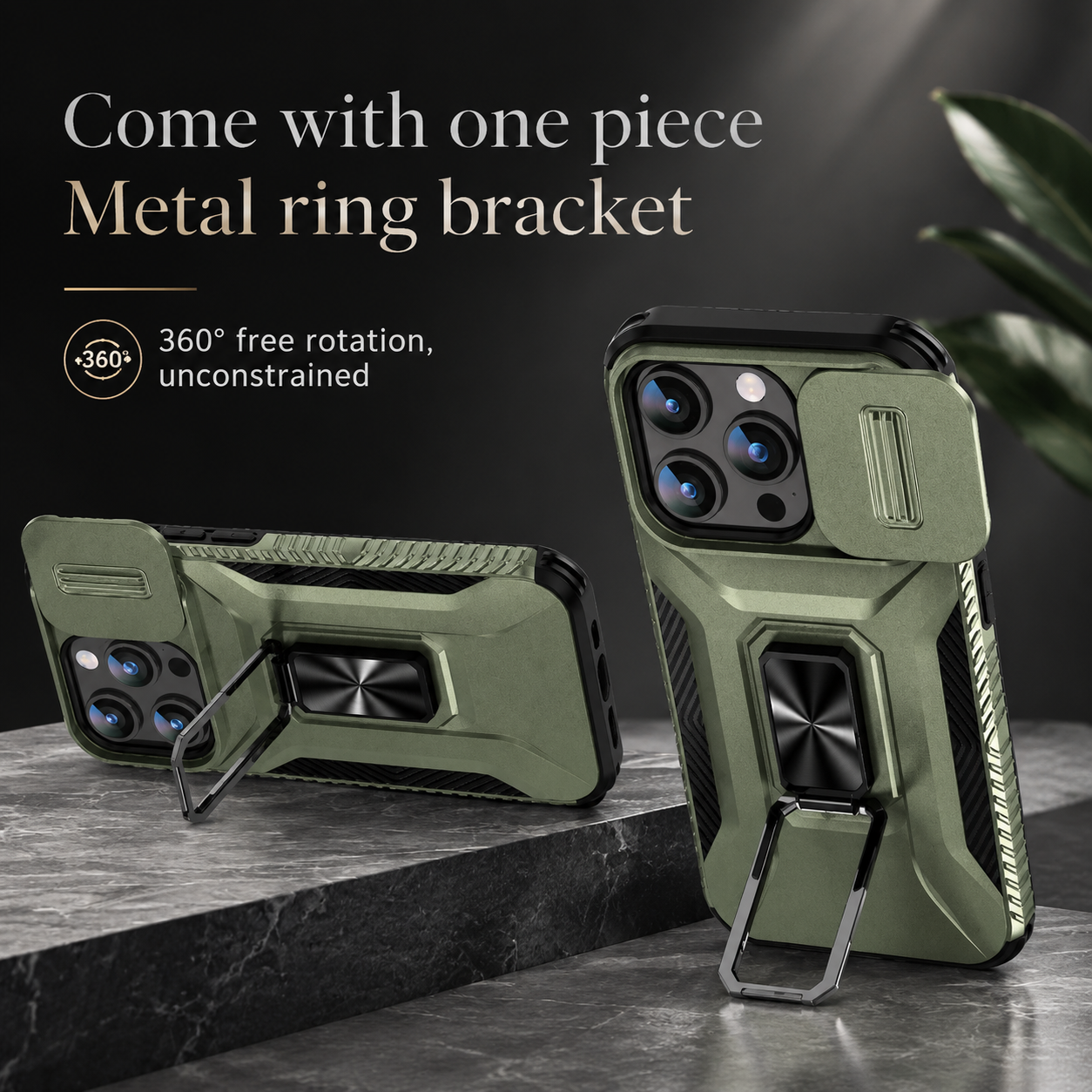 Premium iPhone Case Military Grade Shockproof Protective Cover Sliding Camera Lens Guard Rotary Stand Anti Slip Grip Full Coverage
