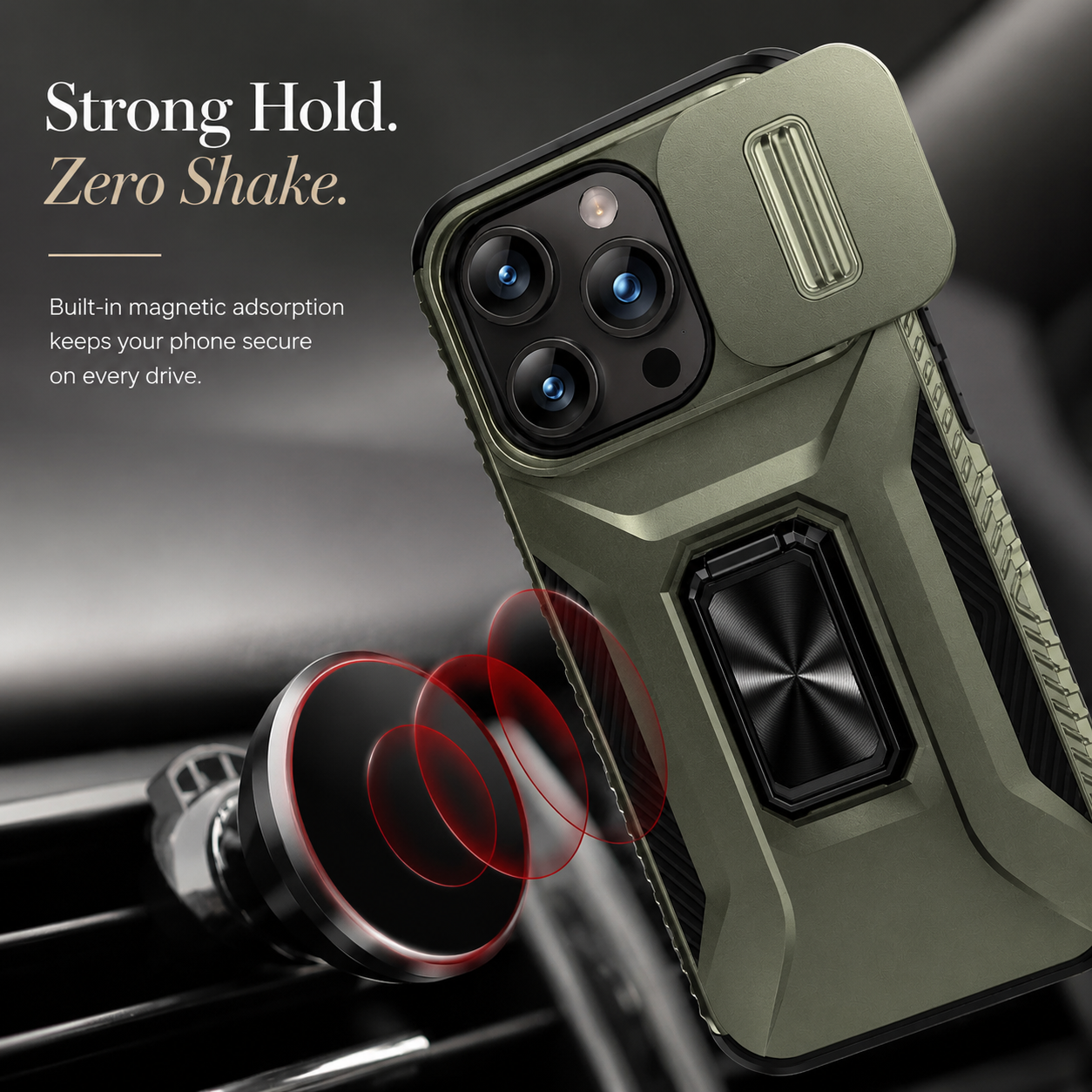 Premium iPhone Case Military Grade Shockproof Protective Cover Sliding Camera Lens Guard Rotary Stand Anti Slip Grip Full Coverage