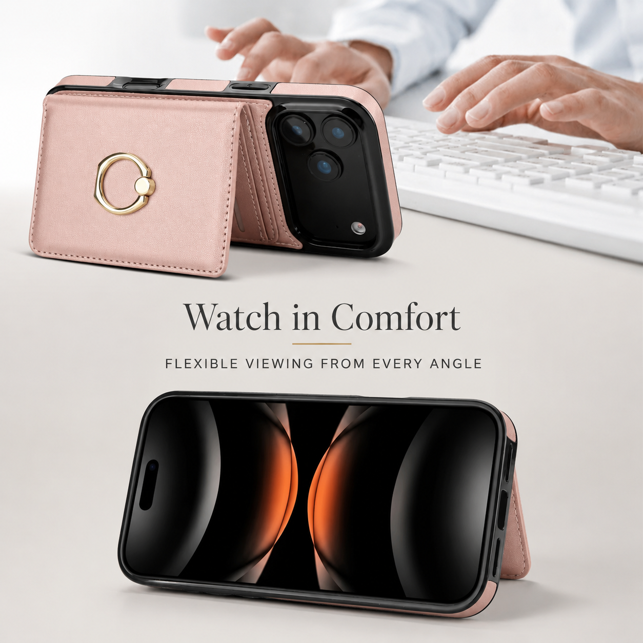 Premium iPhone Case PU Leather Wallet Cover Card Holder 360° Rotating Ring Kickstand Magnetic Clasp Shockproof Protective Case Full Coverage
